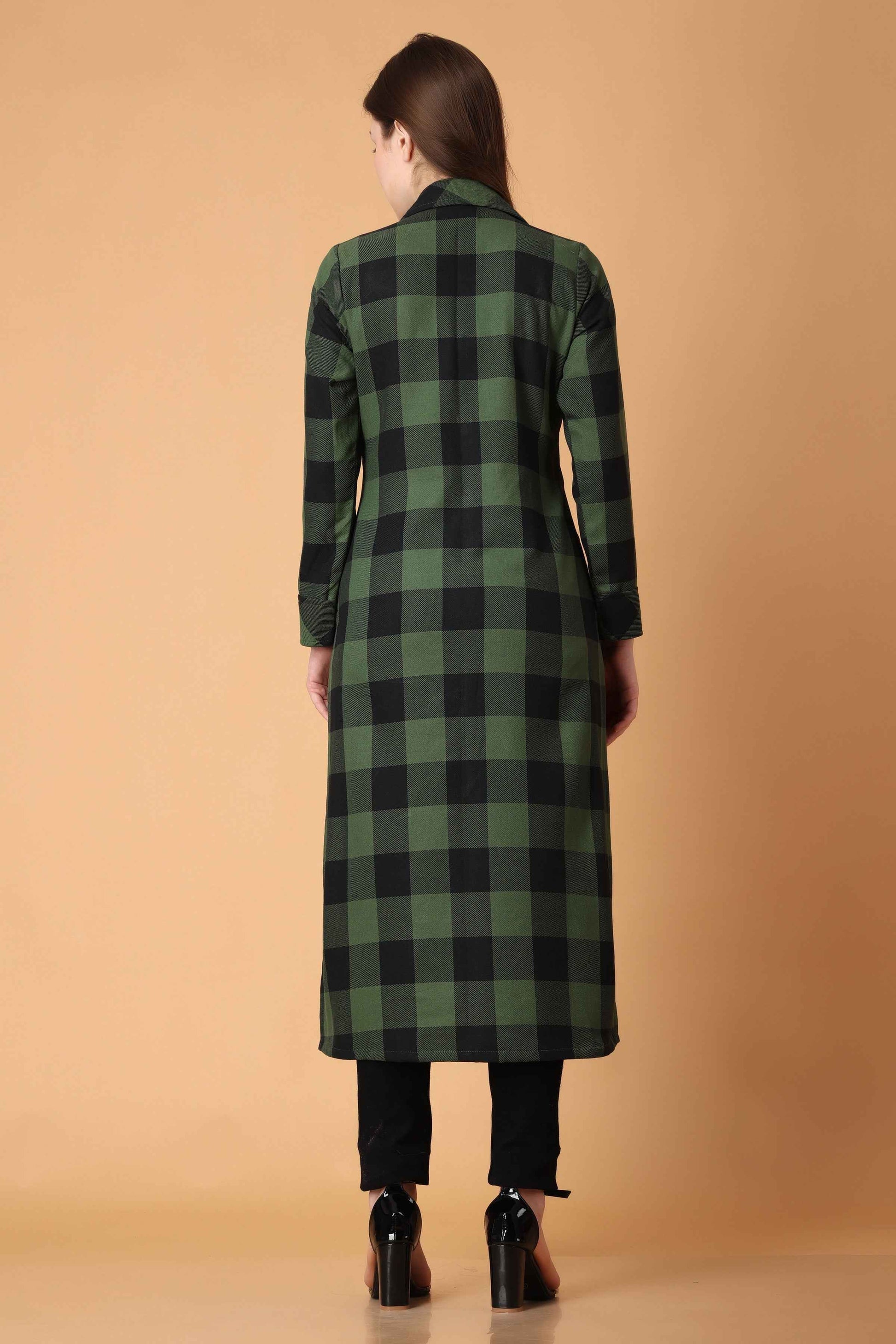 Buy Plus Size ​Green Checked Woollen Kurta At Apella | Sizes XS to 10 XL | India | Free Delivery | Customized