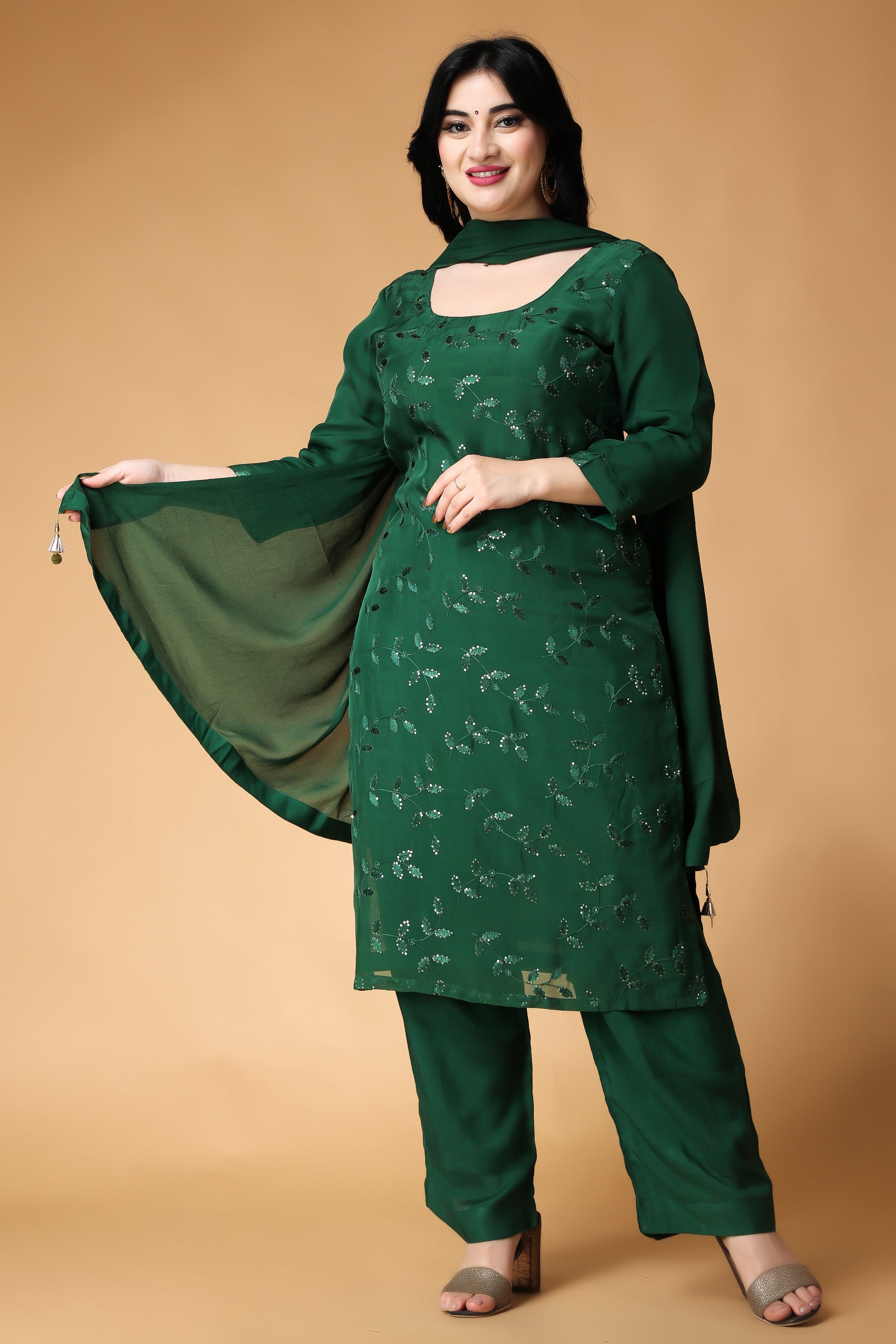 Readymade Tie-N-Dye Green Salwar Suit With Dupatta For Women - Ethnic Race