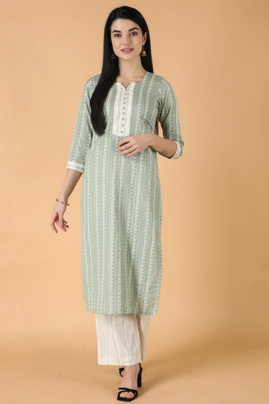 Women Plus Size Green Palazzo/ Salwar Suit | Apella