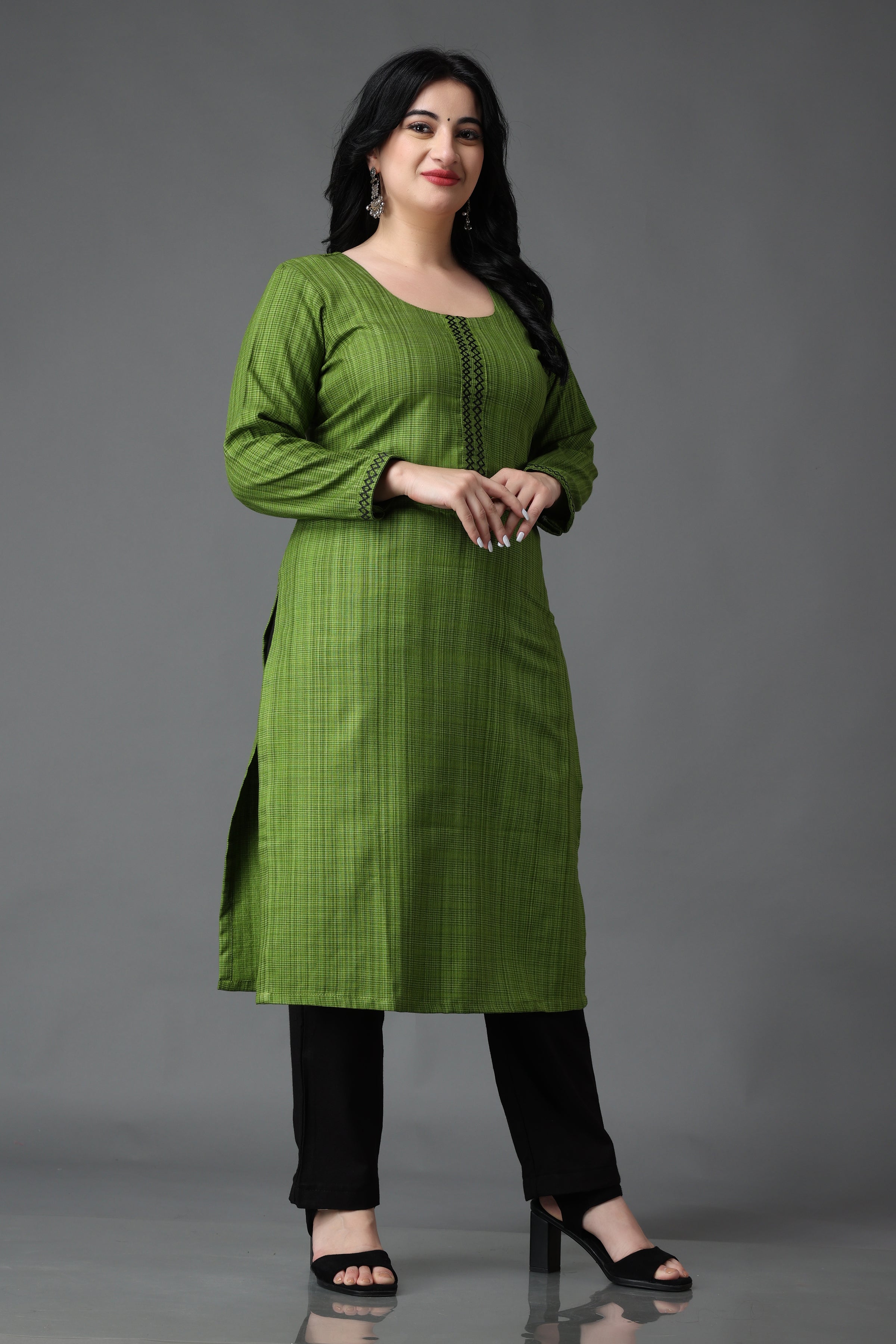 Color Blocked Cotton Silk Anarkali Kurta Set in Dark Green : TUC1773