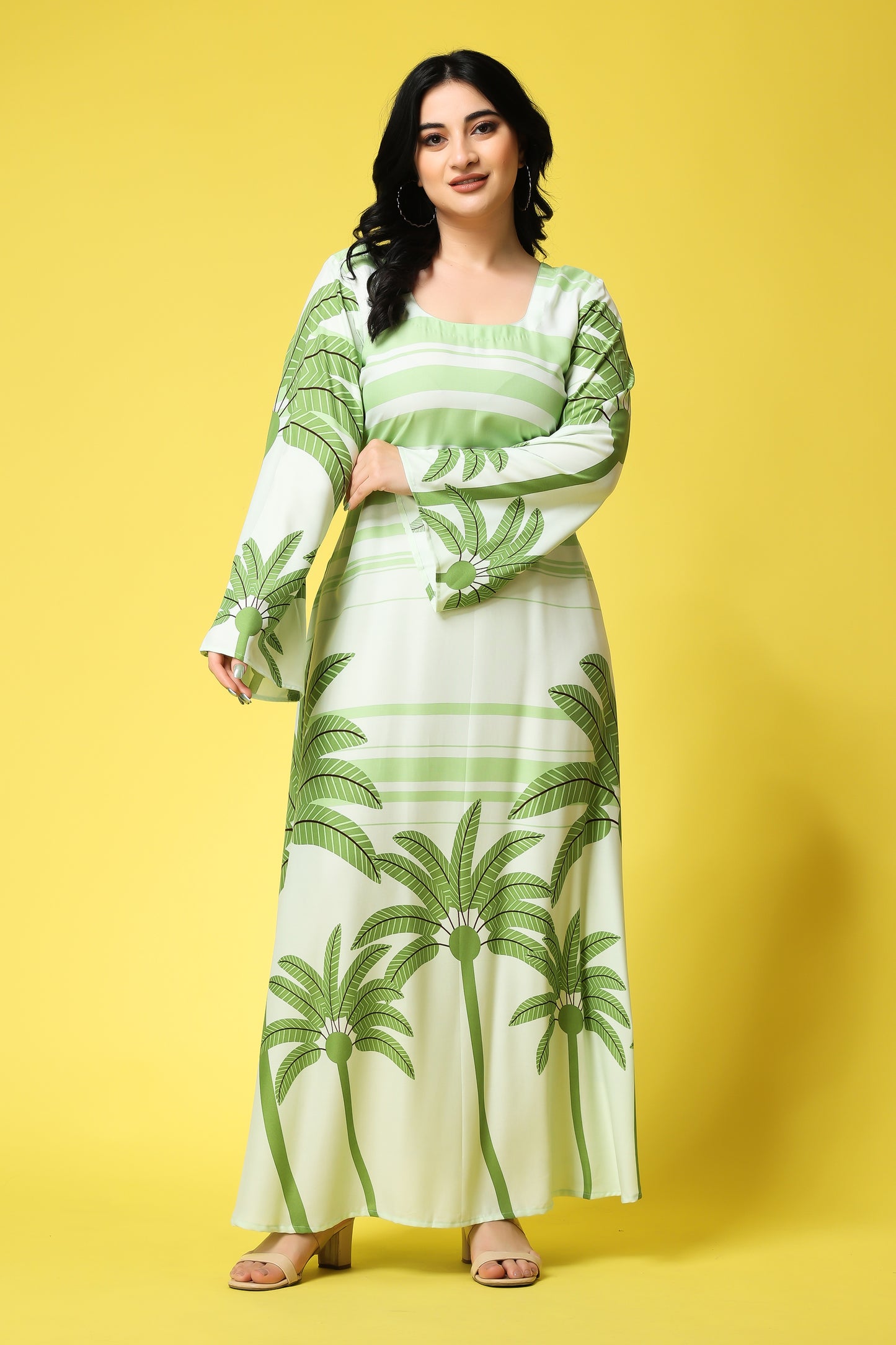 Green Palm Leaf Sheath Dress