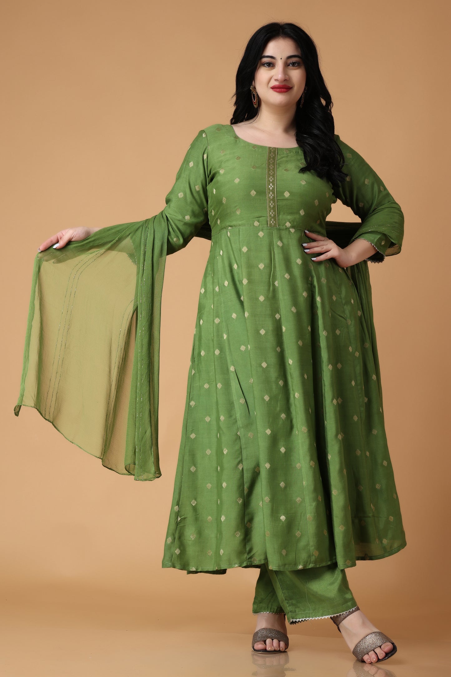 Greeny Melody Silk Anarkali Suit
