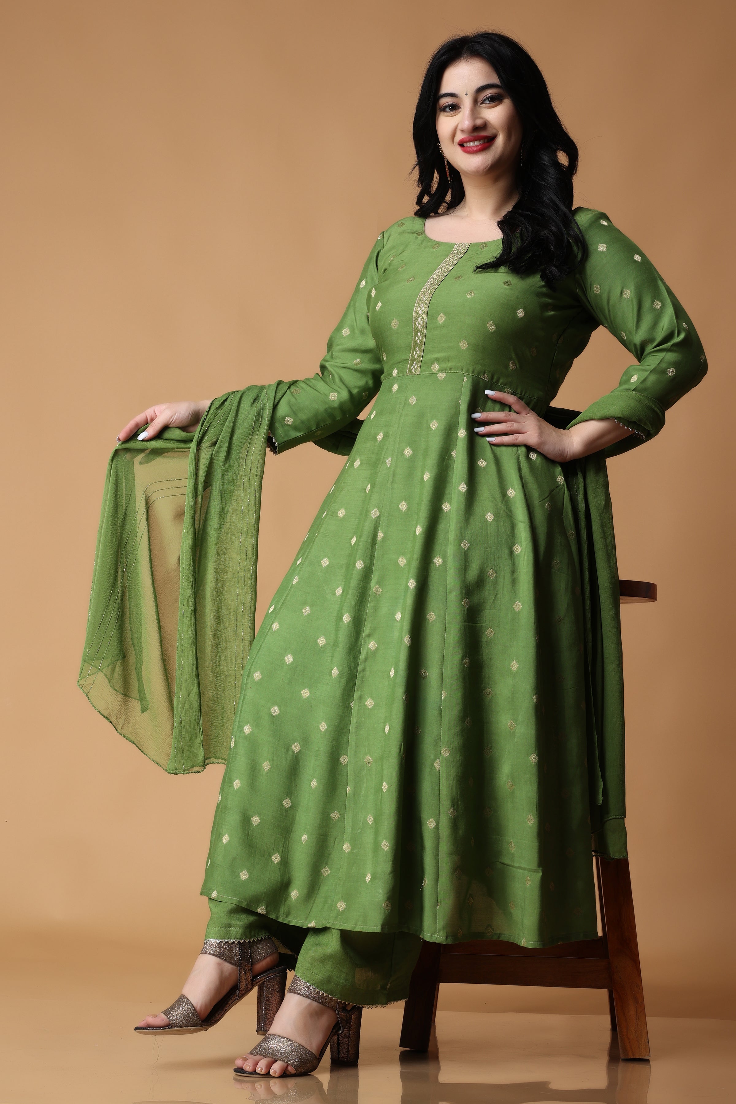 Fiona Sachi Heavy Real Georgette With Embroidery Work Anarkali Suits Green  Color DN 51000 A