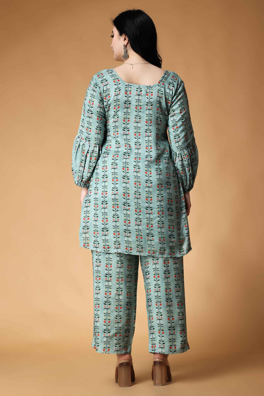Buy Plus Size ​Mosaic Green Muslin Co-ord Set At Apella | Sizes XS to 10 XL | India | Free Delivery | Customized