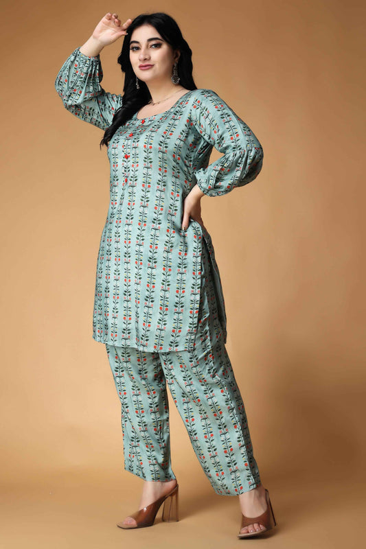 Buy Plus Size ​Mosaic Green Muslin Co-ord Set At Apella | Sizes XS to 10 XL | India | Free Delivery | Customized