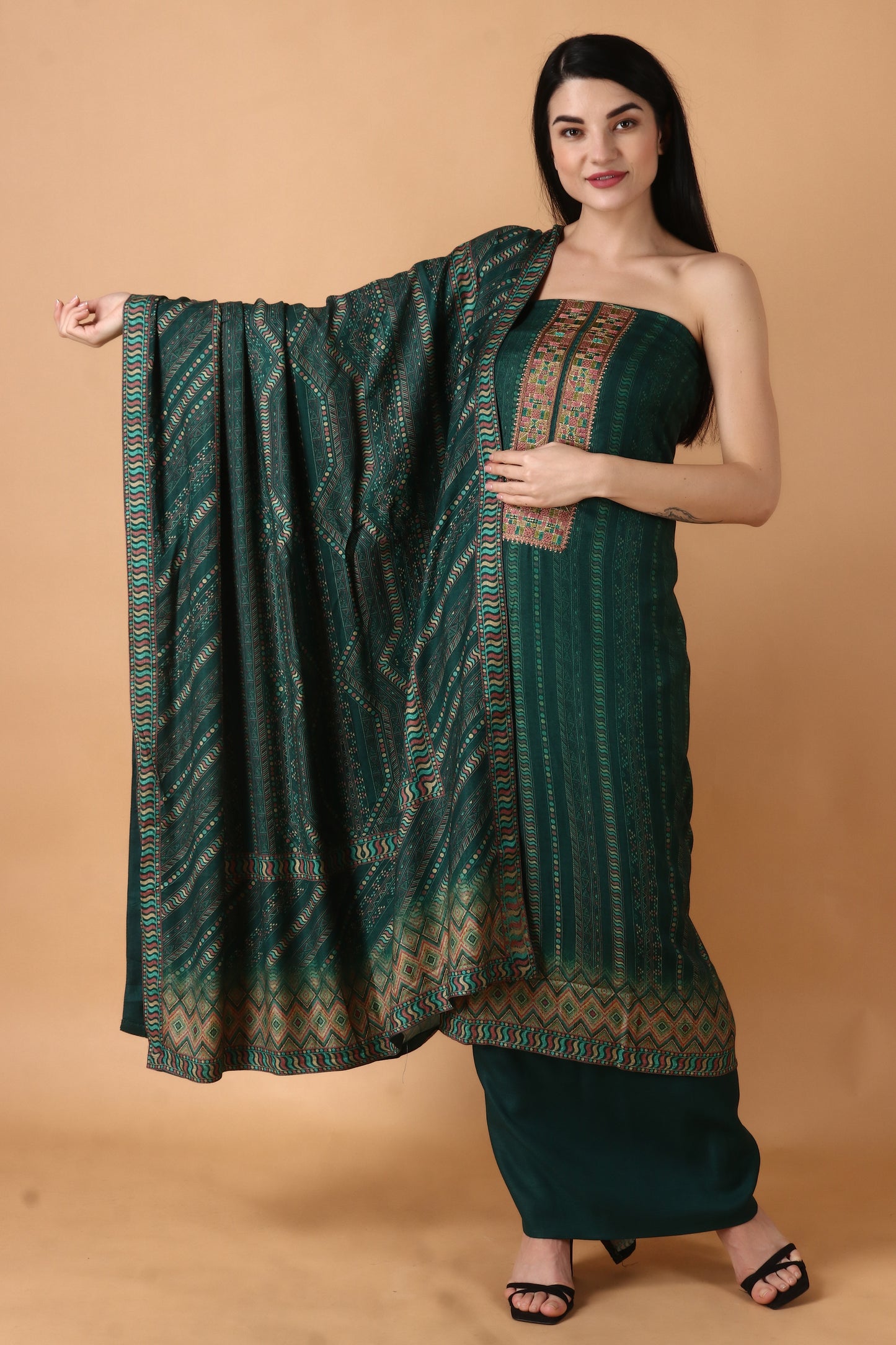 Mystic Green Pashmina Dress Material