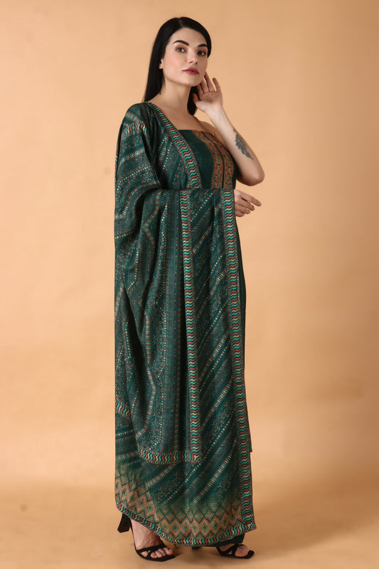 Women Plus Size Dark Green Dress Material | Apella