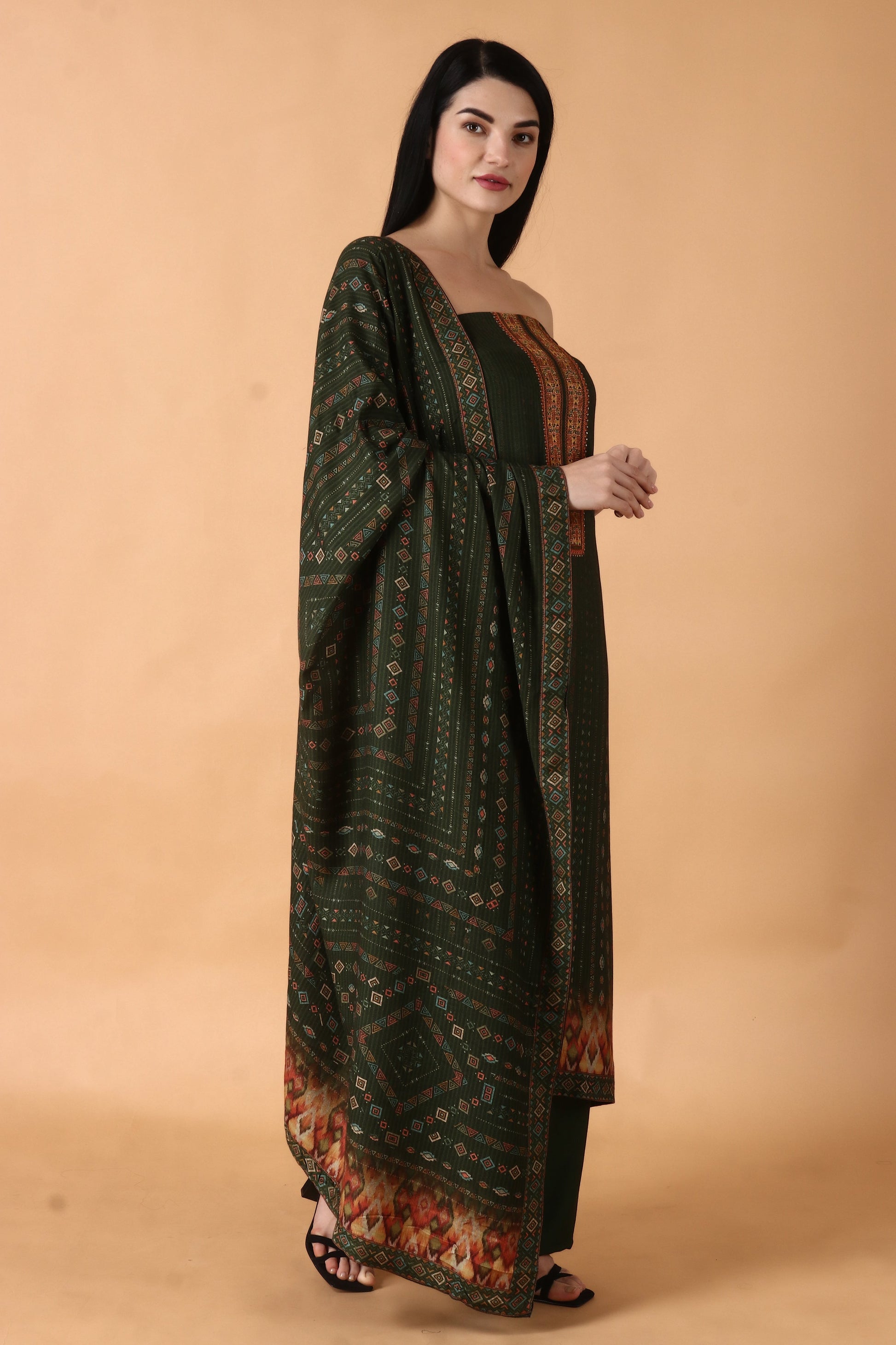 Women Plus Size  Dark Green  Dress Material | Apella