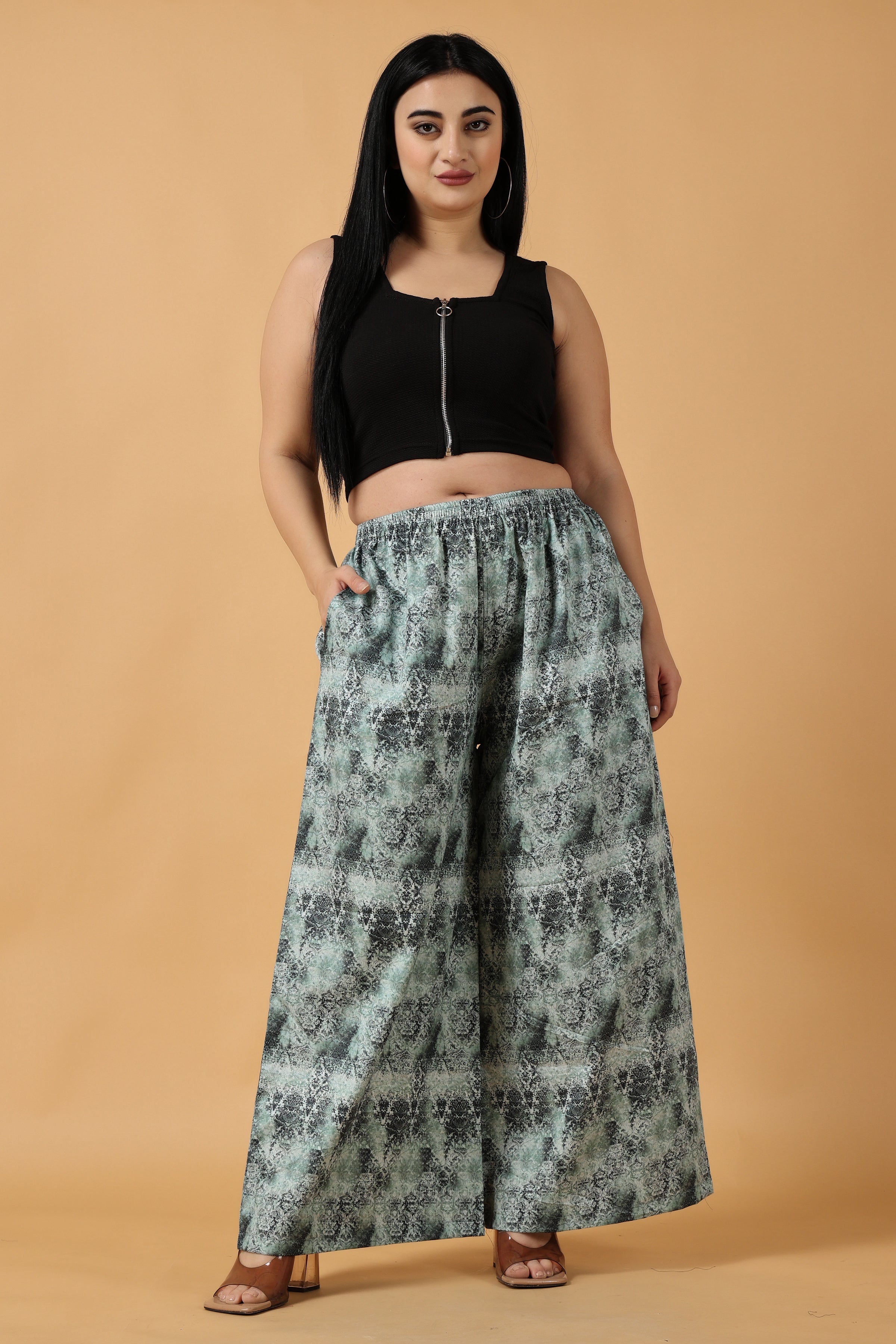 Women Black Embroidered Sequin Crop Top With Palazzo Pants And Shrug -  VitansEthnics