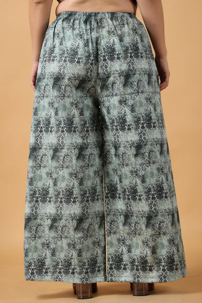 Women's Plus Size Greyish Green Printed cotton palazzo pants | Apella
