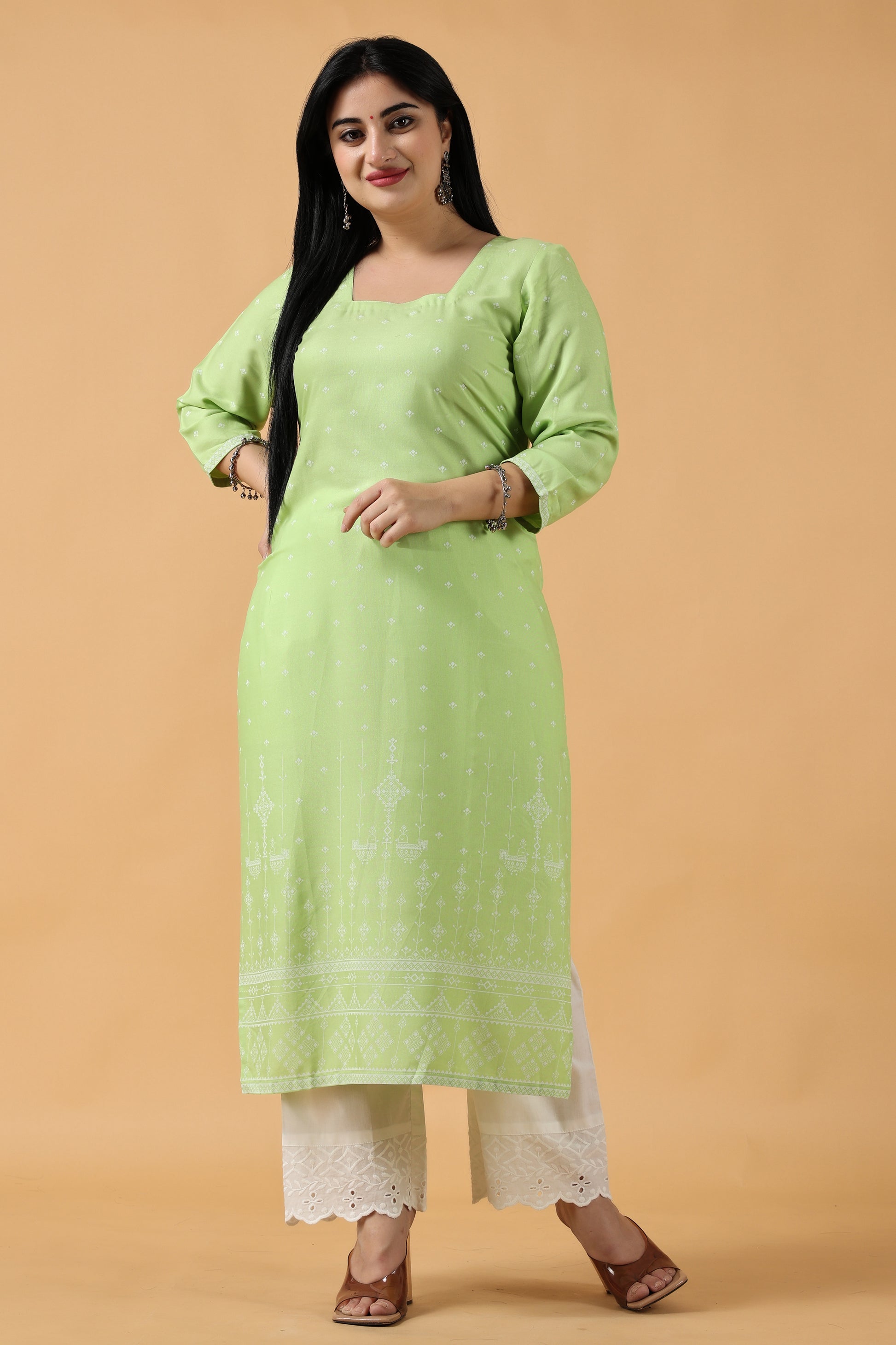Women's Plus Size Green Rayon party wear kurti palazzo set | Apella