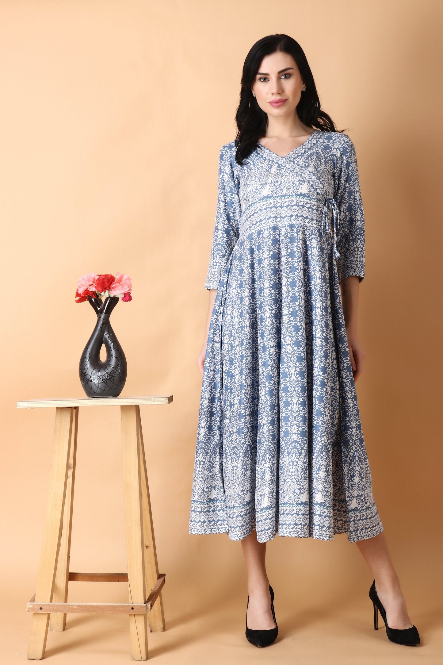 Women Plus Size Grey Rayon Maternity Dress | Apella