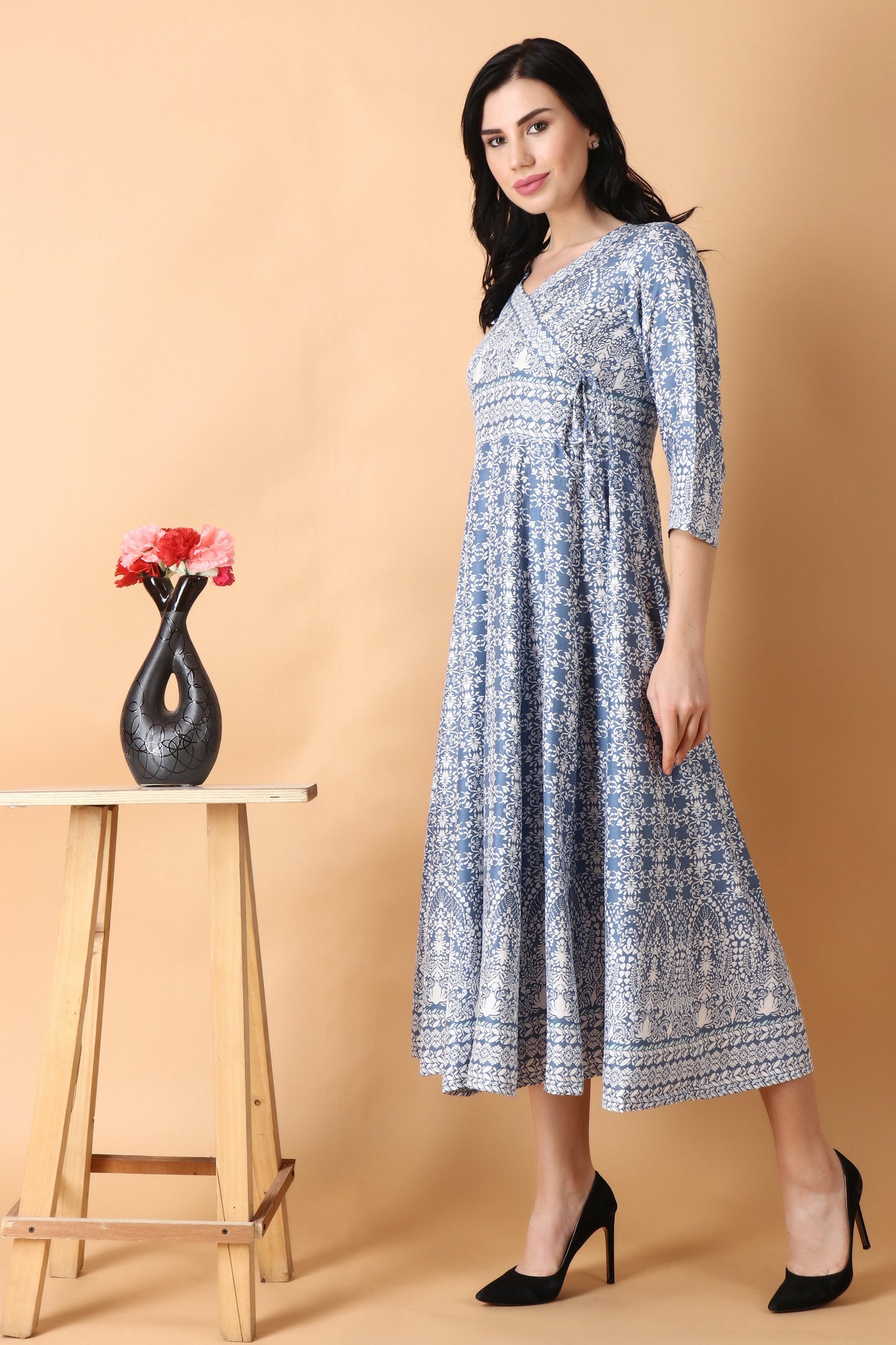 Women Plus Size Grey Rayon Maternity Dress | Apella