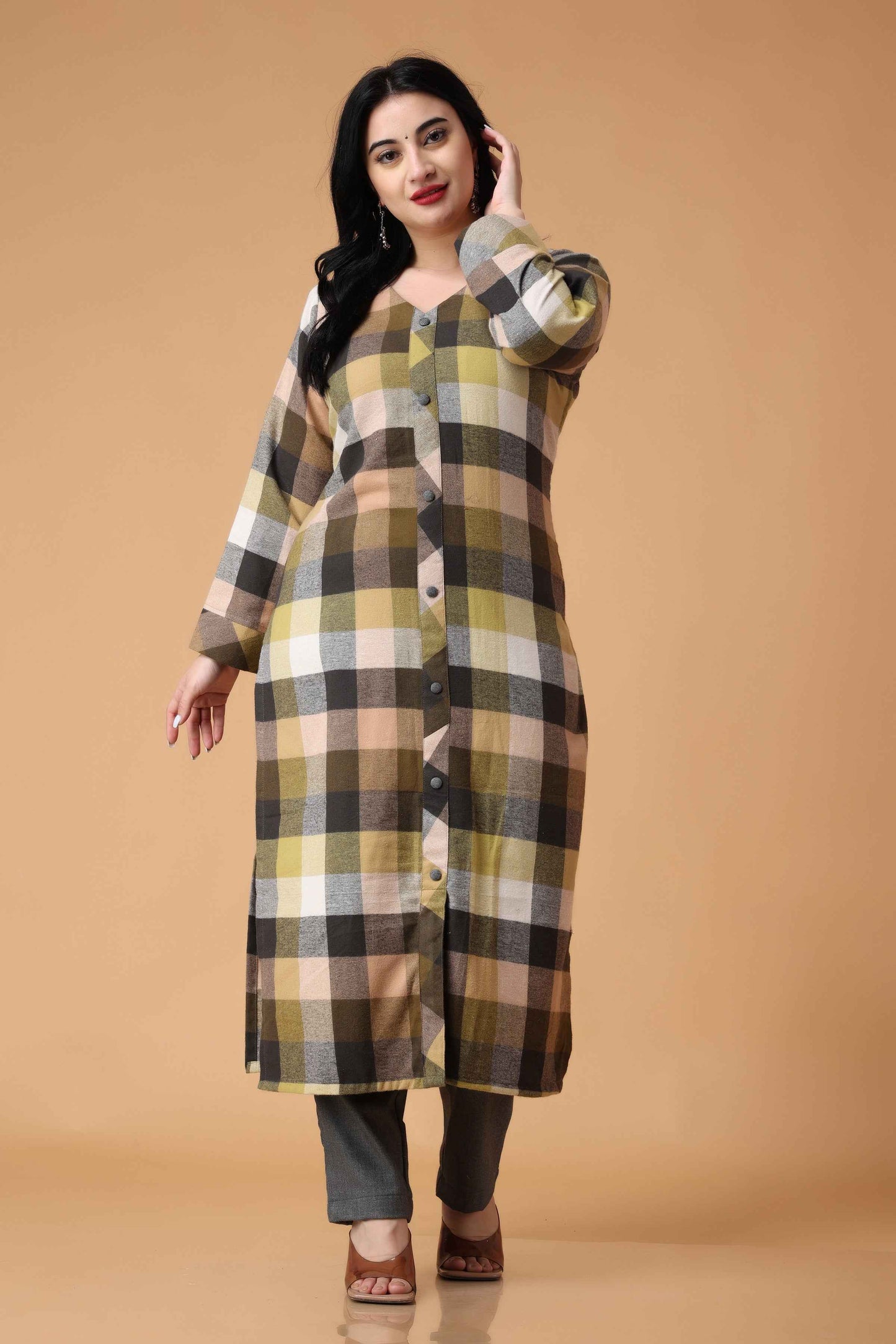 Buy Plus Size ​Gold Sand Woollen Kurta At Apella | Sizes XS to 10 XL | India | Free Delivery | Customized