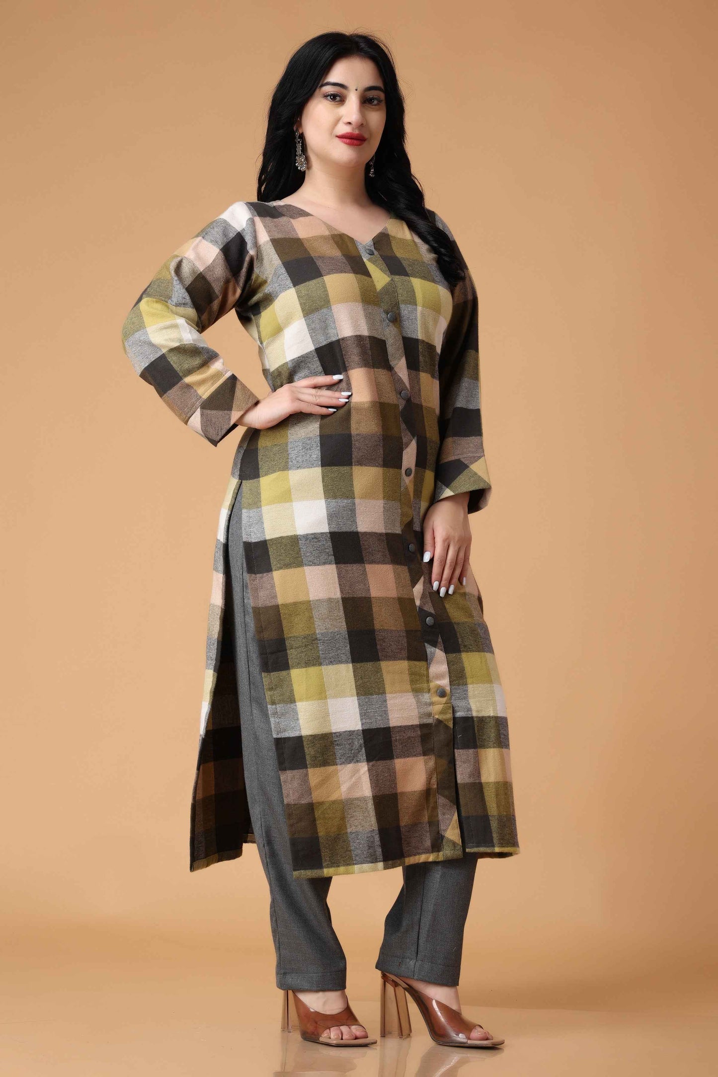 Buy Plus Size ​Gold Sand Woollen Kurta At Apella | Sizes XS to 10 XL | India | Free Delivery | Customized