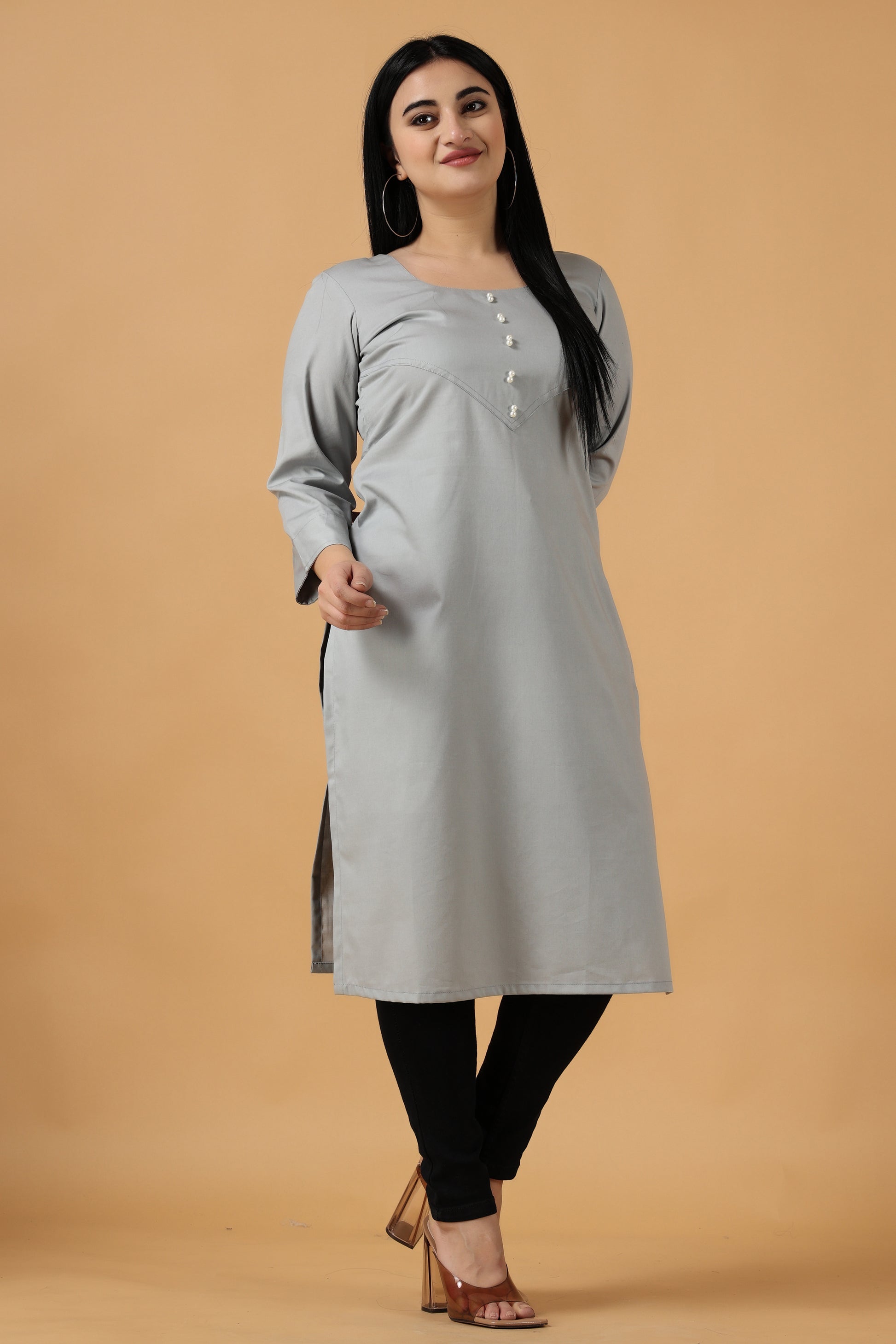 Women's Plus Size Light Grey Cotton kurti and pant set | Apella