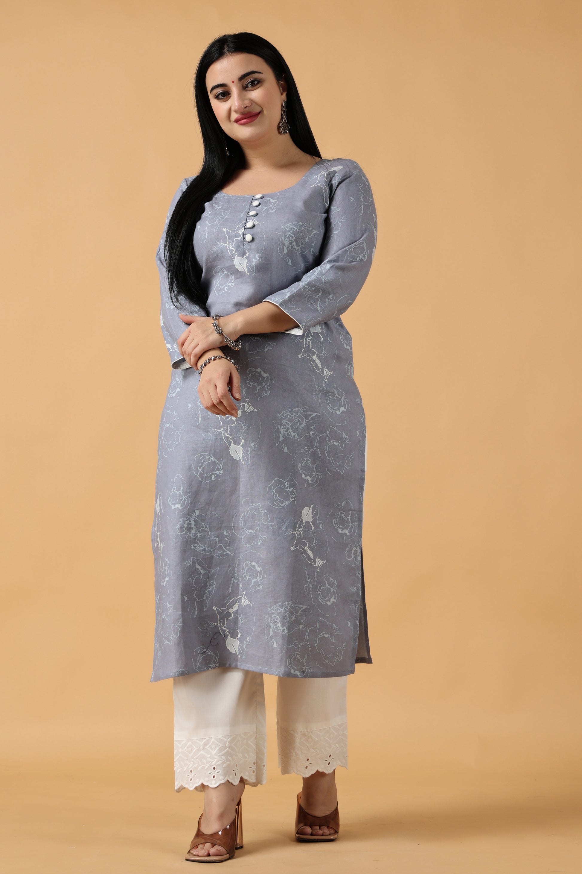 Women's Plus Size Grey cotton kurti with palazzo set | Apella