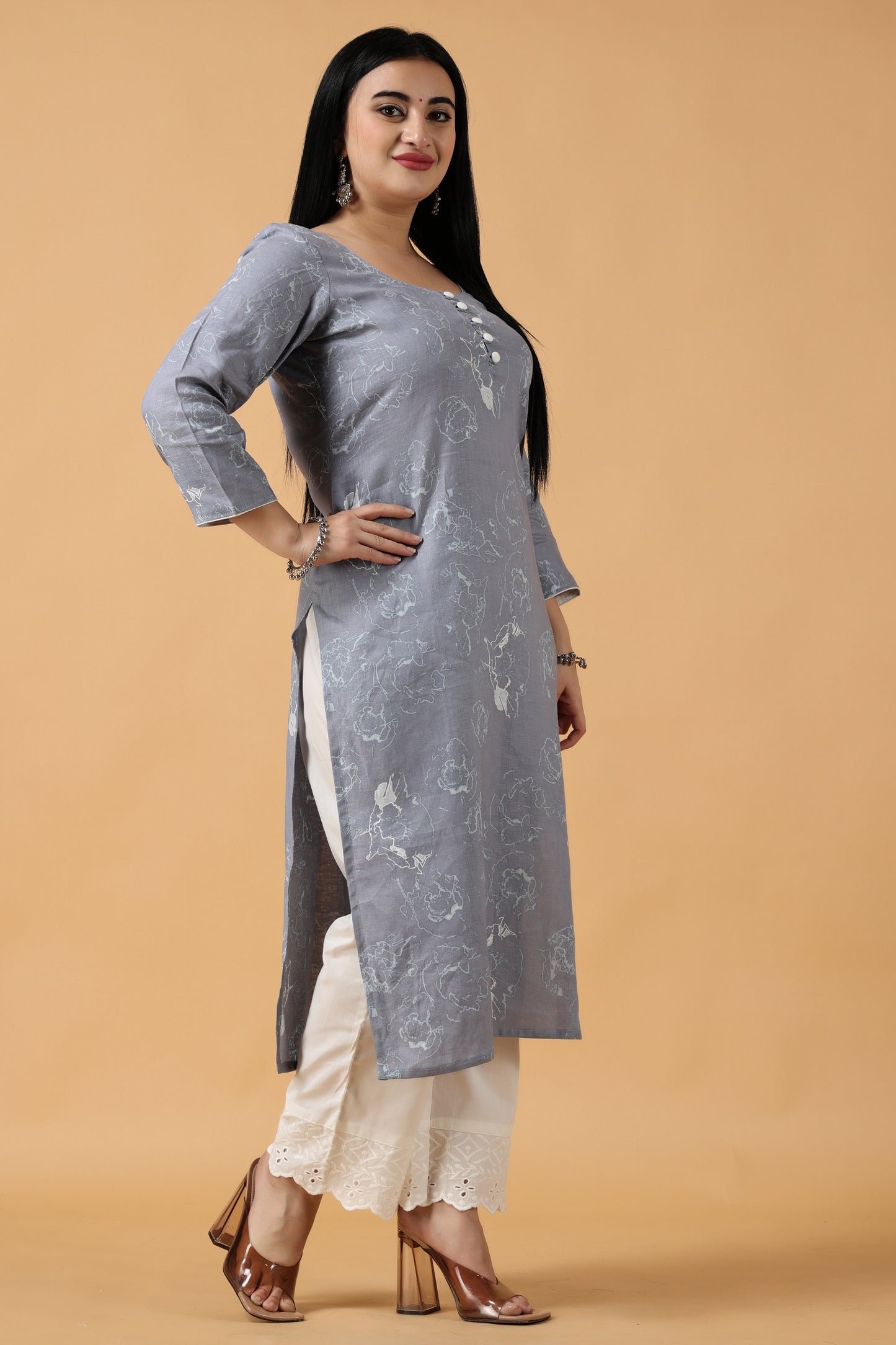 Women's Plus Size Grey cotton kurti with palazzo set | Apella