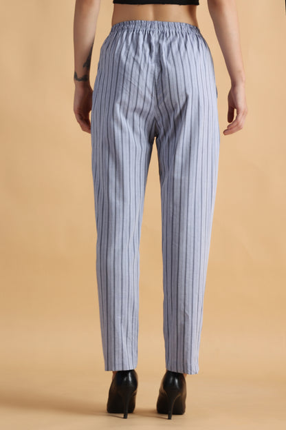 Women Plus Size Blue Striped cotton palazzo pants | Apella