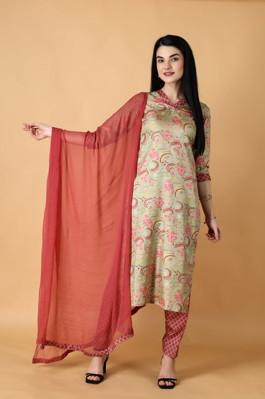 Women Plus Size Light Green Silk Pant Kurti Set | Apella