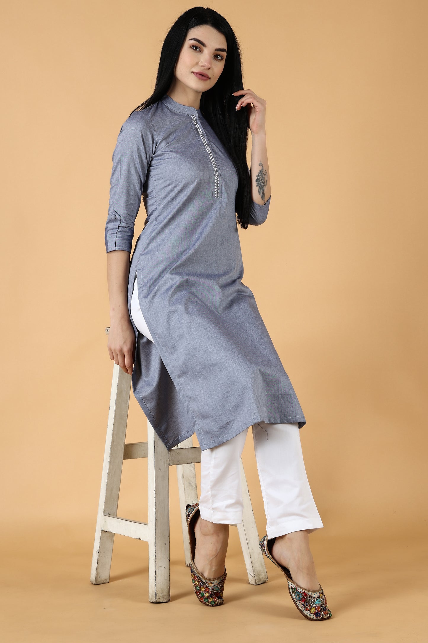 Women's Plus Size  Light Grey  Kurta Pajama | Apella