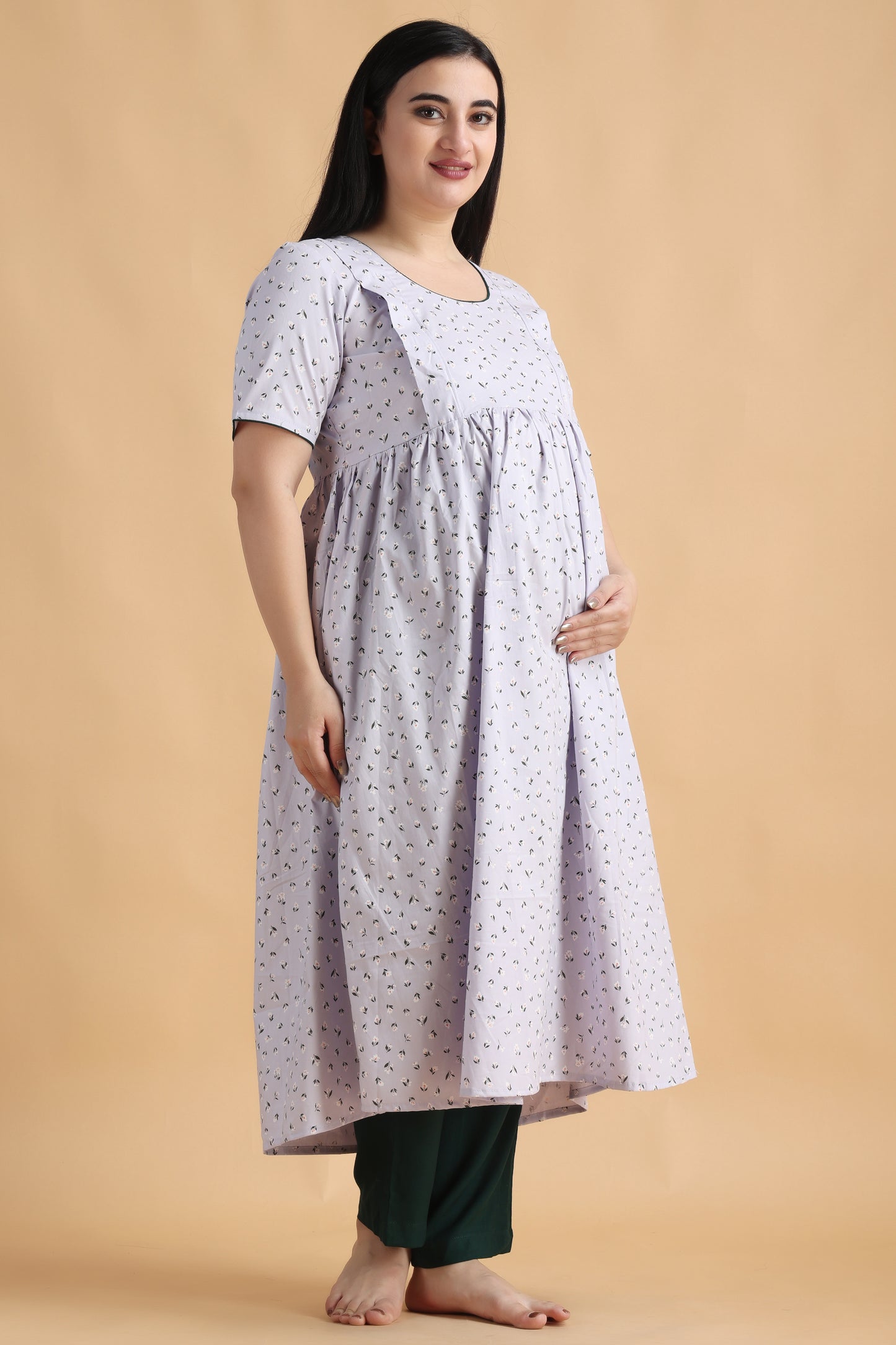 Women Plus Size Mauve Rayon Maternity Kurta Set | Apella