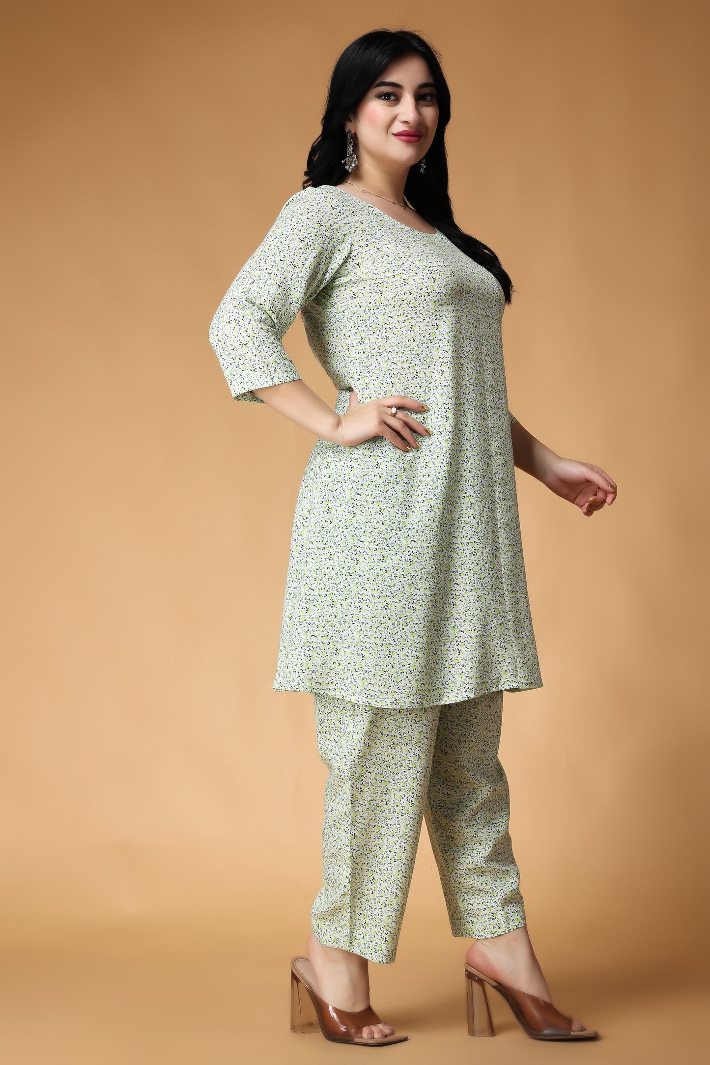 Women Plus Size Chilly Lime Rayon Co-ord Set