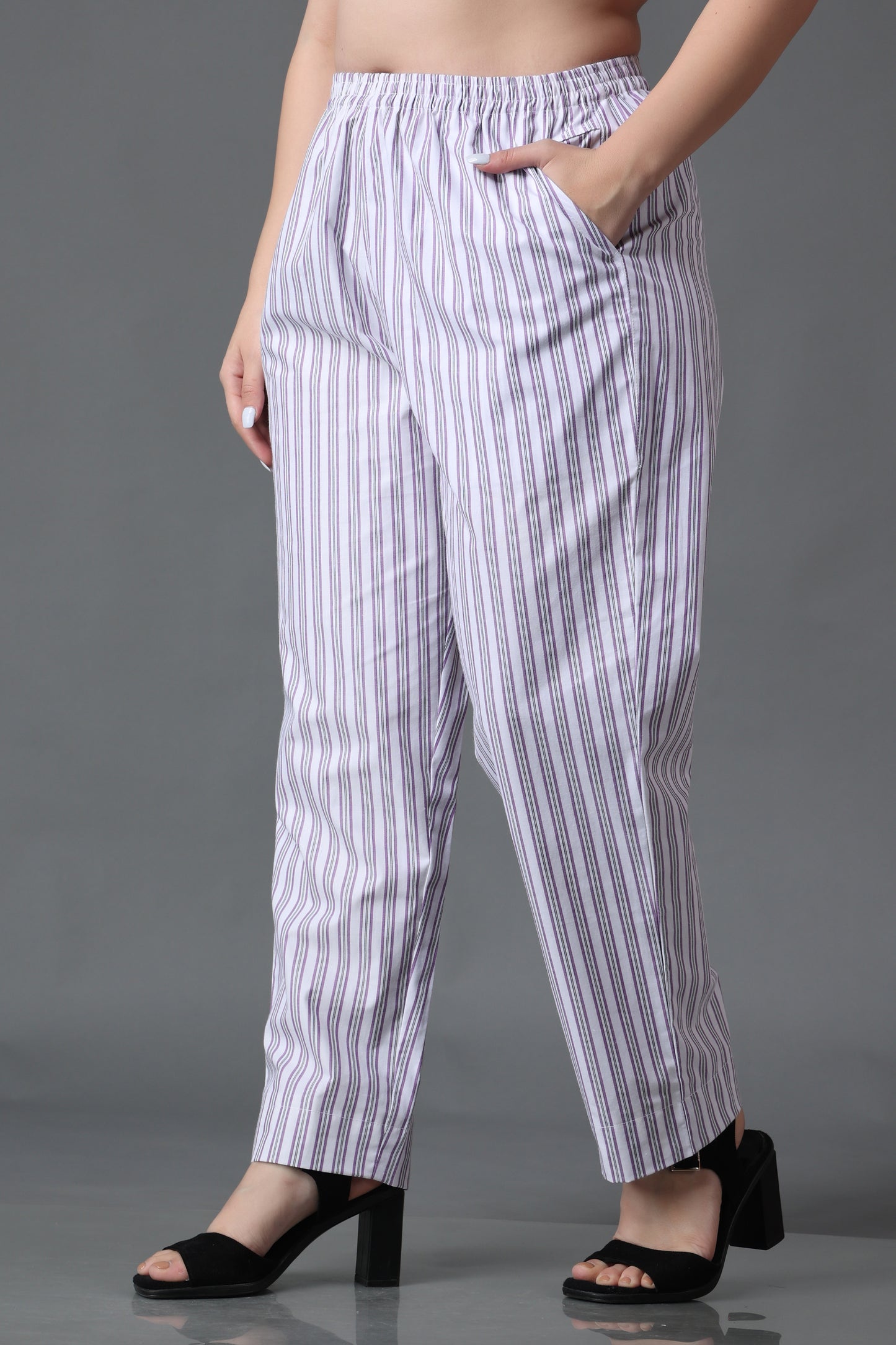 Women Plus Size Mauve Striped Cotton Pajama