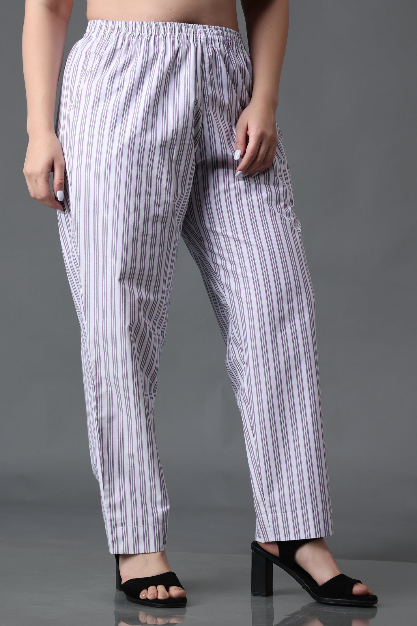 Women Plus Size Mauve Striped Cotton Pajama