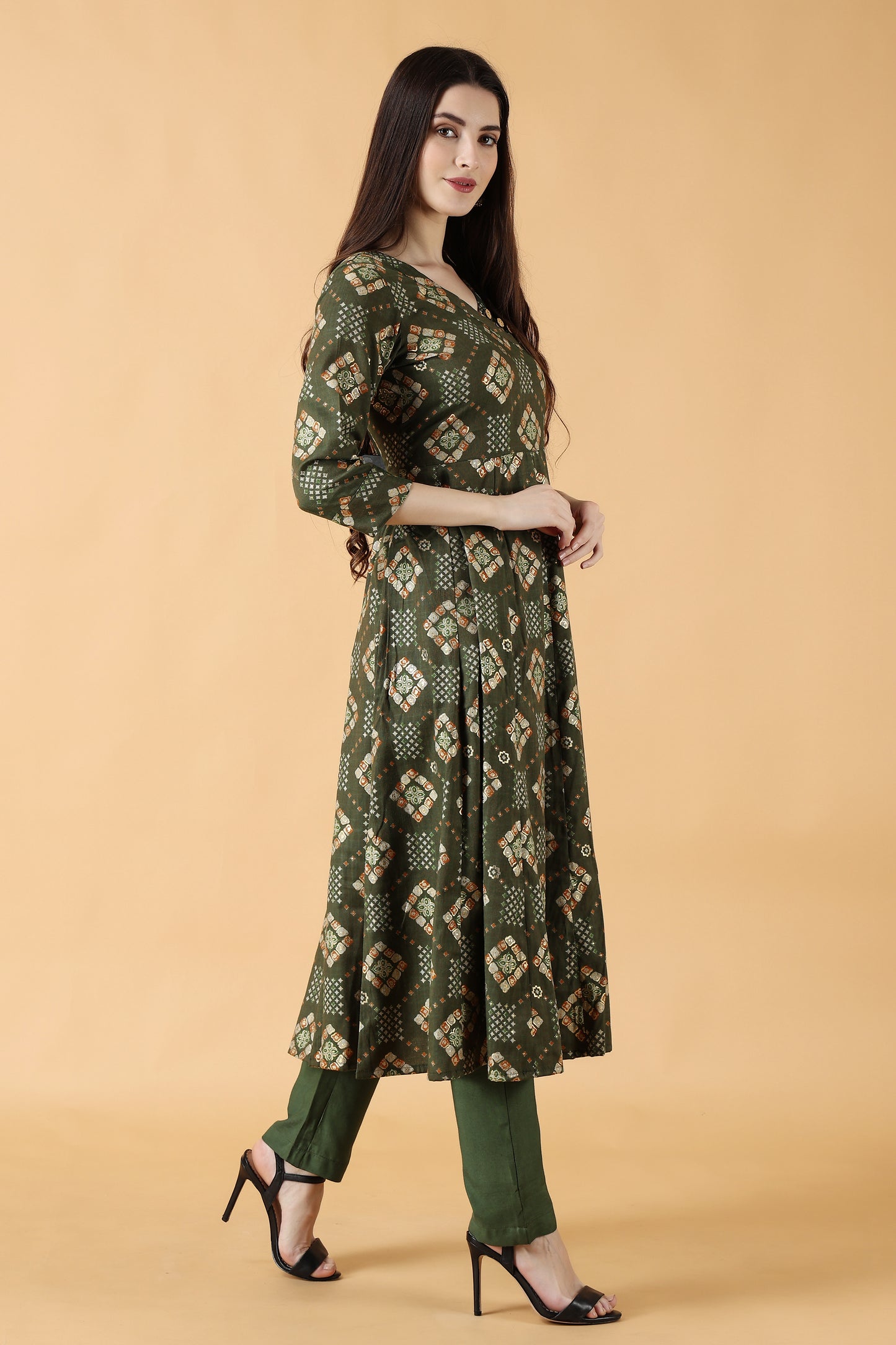Women Plus Size Green Printed Party Wear Anarkali Suit | Apella