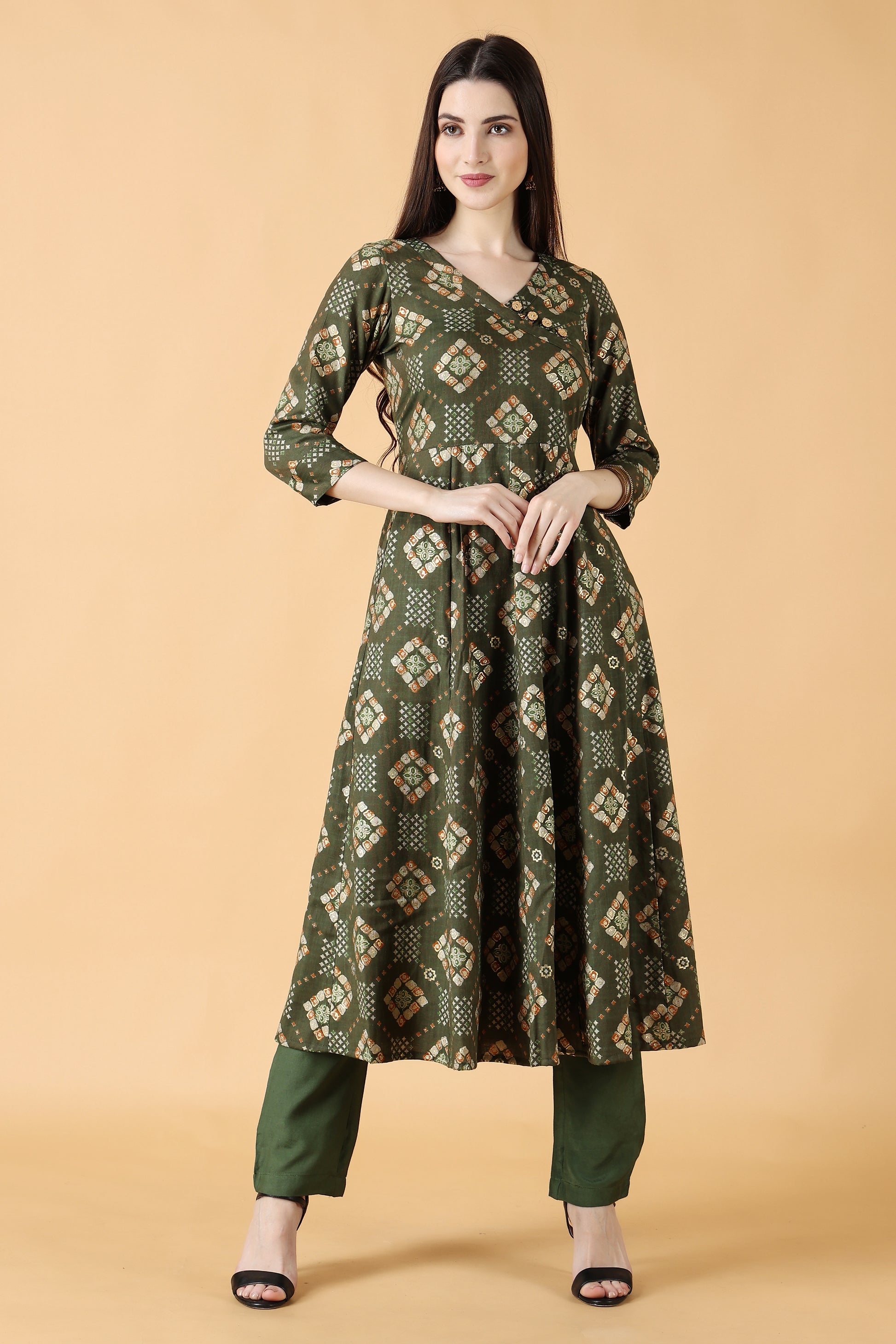 Women Plus Size Green Printed Party Wear Anarkali Suit | Apella