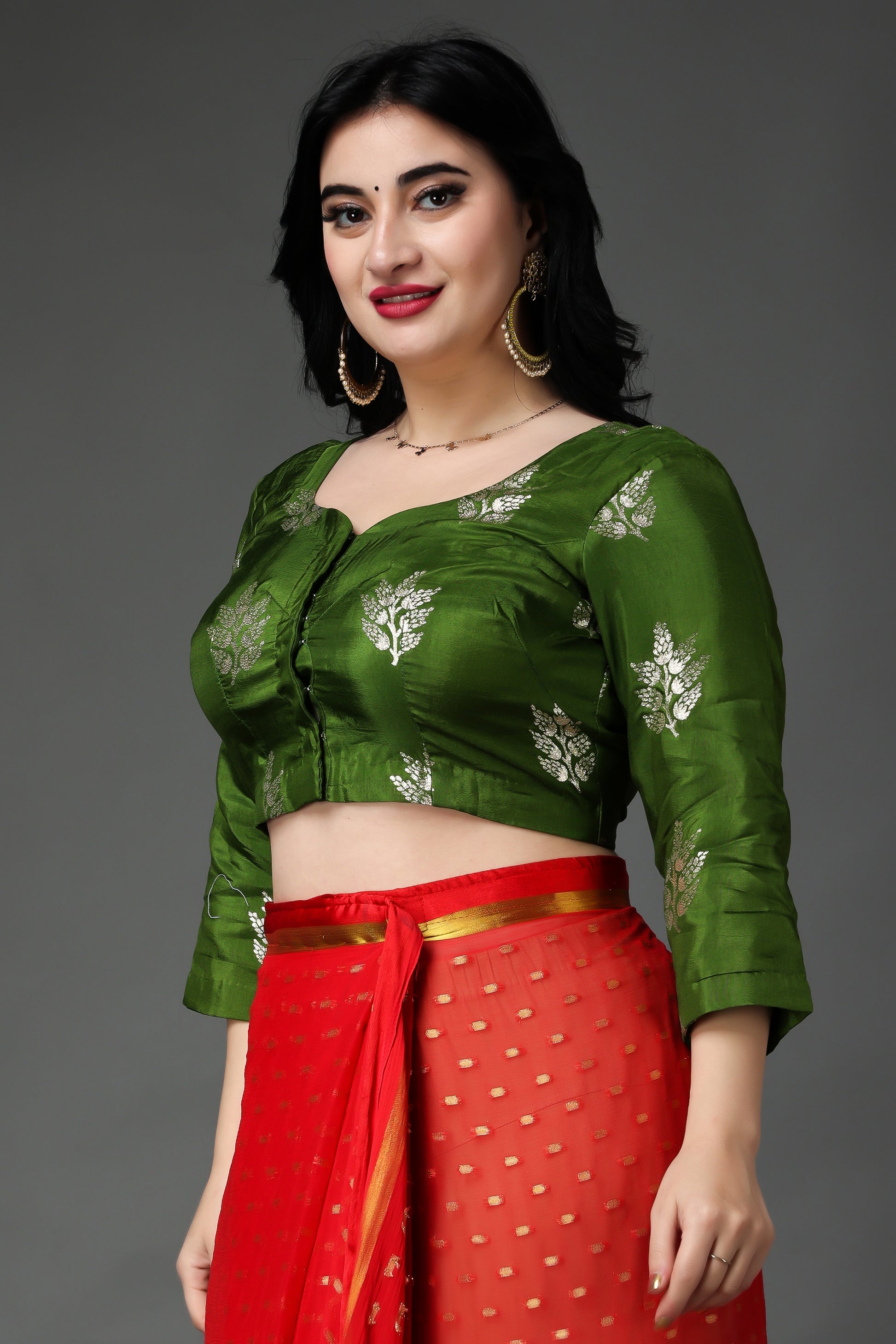 women Plus Size Majestic Mehandi Silk Blouse