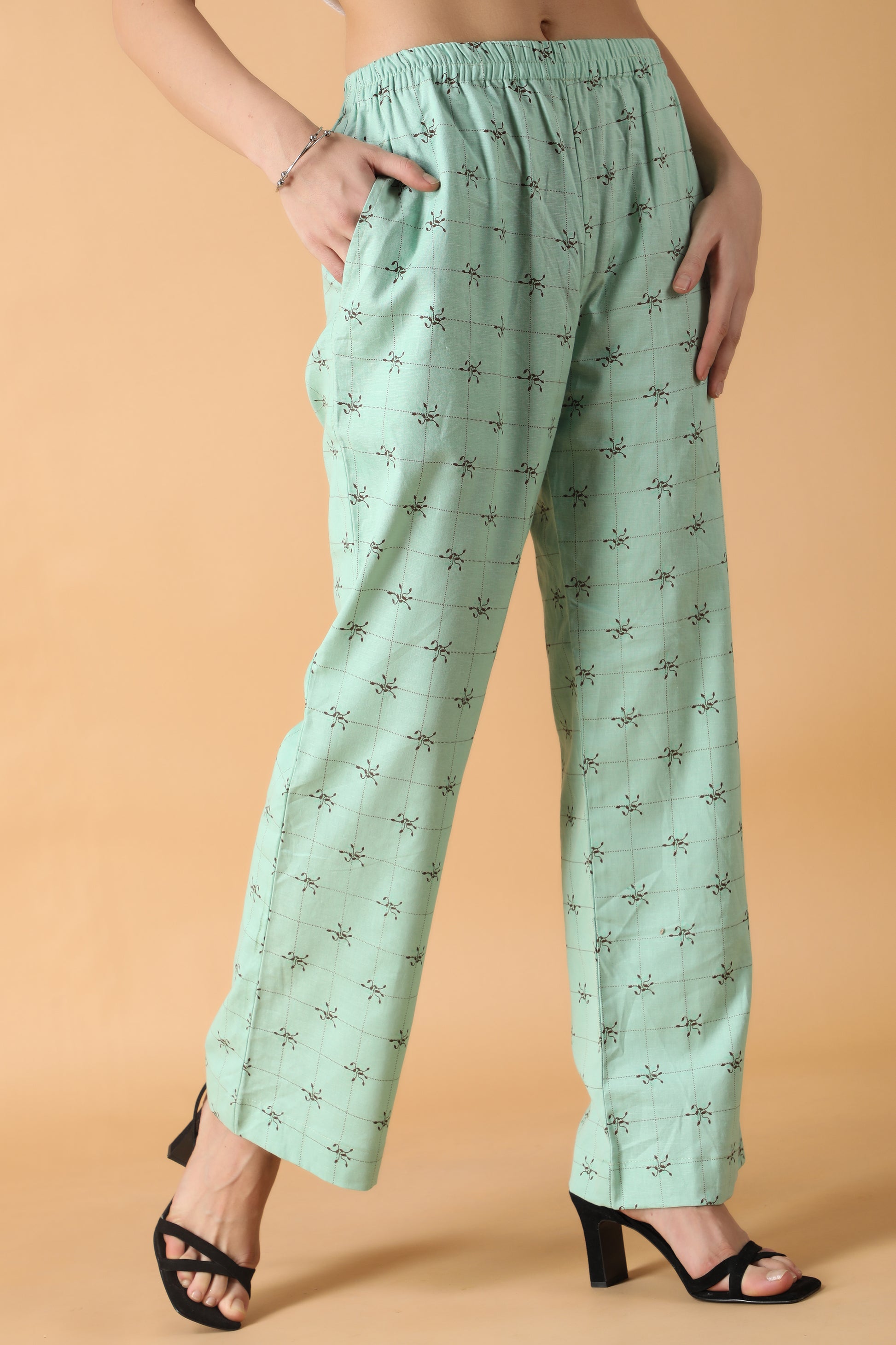 All Size, Chic Pajama, Cotton, Cotton Pajama, Double Side Pockets, Dual Side Pockets, Full Elasticized Waistline, Light Self Print, Mint Color, Mint Color Pajama, Mint Cotton Pajama, Plus Siz