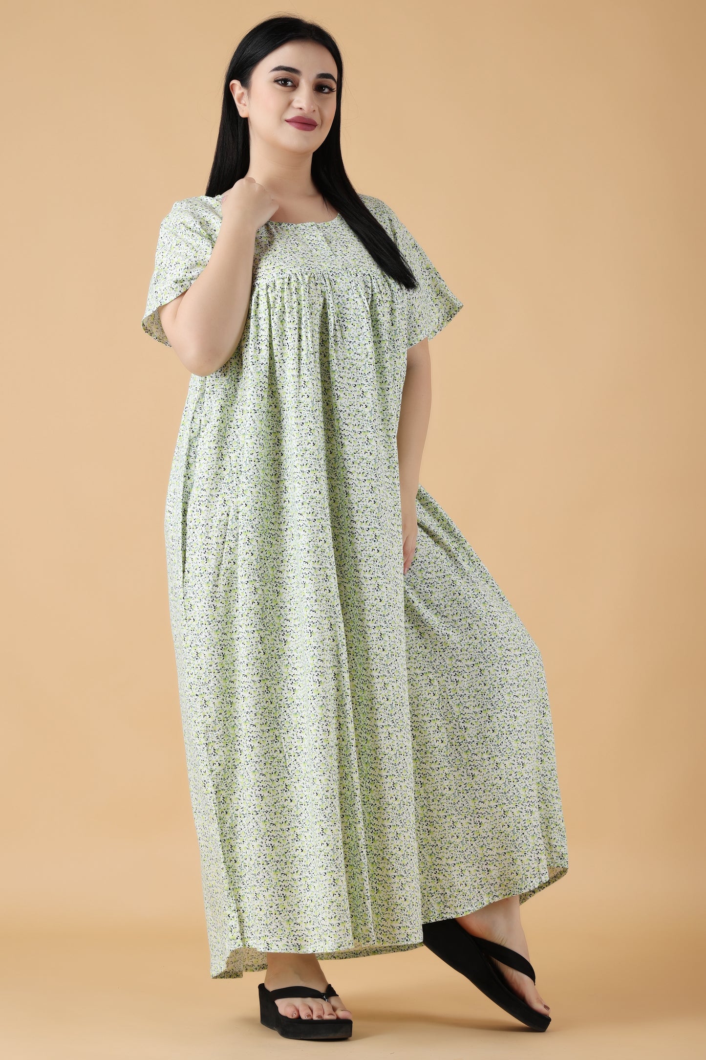 Mint Floral Rayon Night Gown