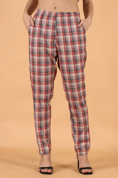 Women Plus Size Red Checked Woollen Pajama