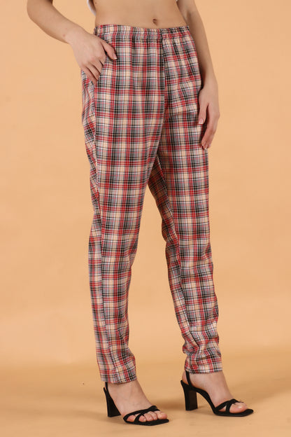 Women Plus Size Red Checked Woollen Pajama
