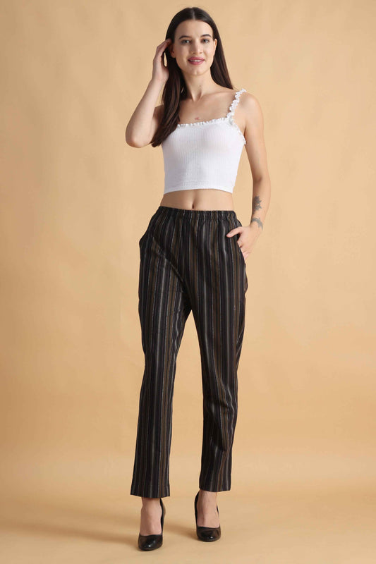 Buy Plus Size ​Black Multi Striped Palazzo Pant At Apella | Sizes XS to 10 XL | India | Free Delivery | Customized