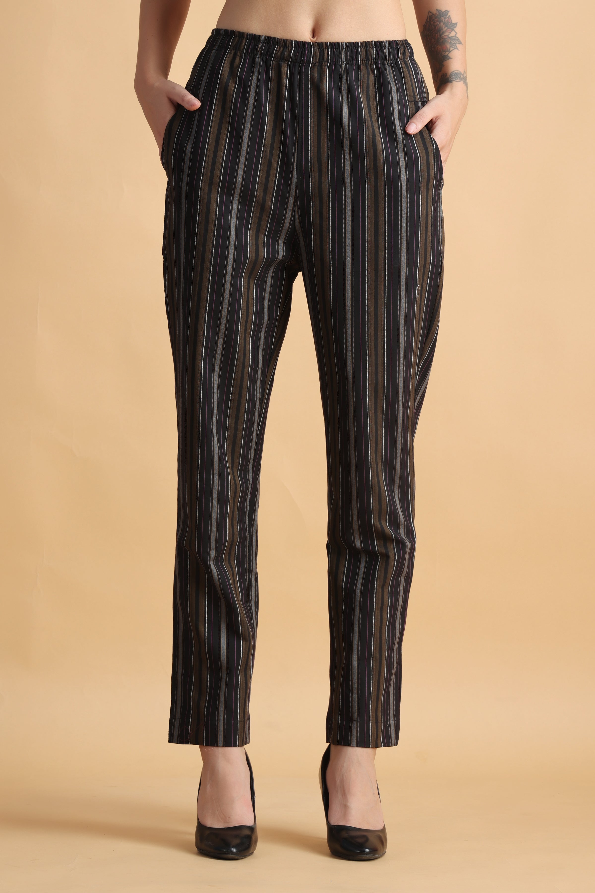 Cotton Mix Striped Regular Fit Trouser