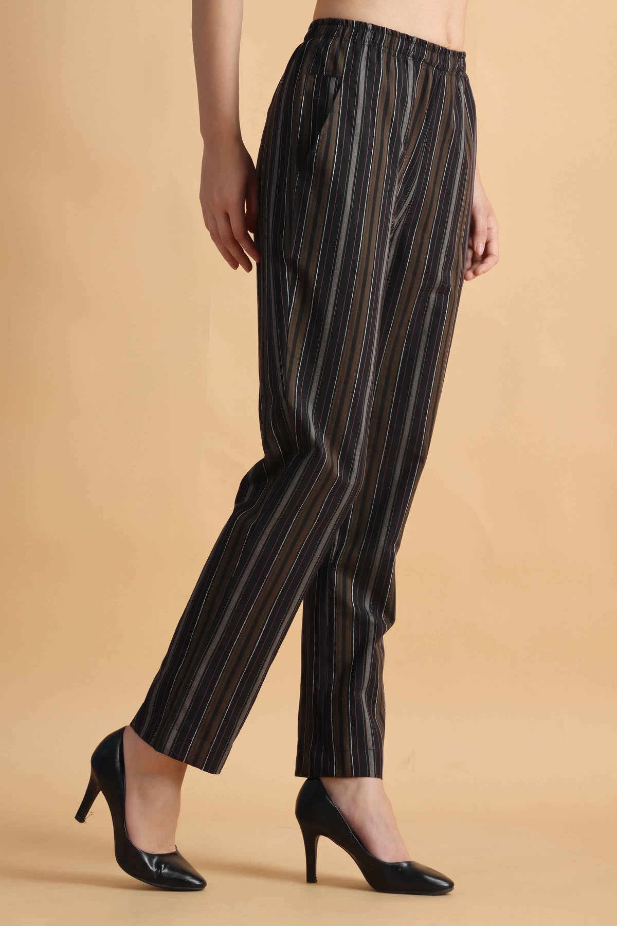 Buy Plus Size ​Black Multi Striped Palazzo Pant At Apella | Sizes XS to 10 XL | India | Free Delivery | Customized