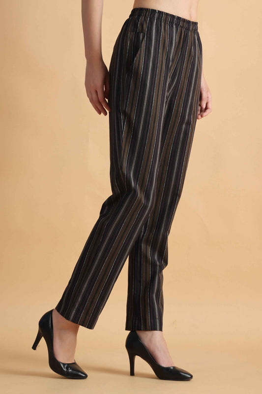 Buy Plus Size ​Black Multi Striped Palazzo Pant At Apella | Sizes XS to 10 XL | India | Free Delivery | Customized