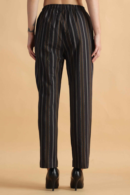 Buy Plus Size ​Black Multi Striped Palazzo Pant At Apella | Sizes XS to 10 XL | India | Free Delivery | Customized