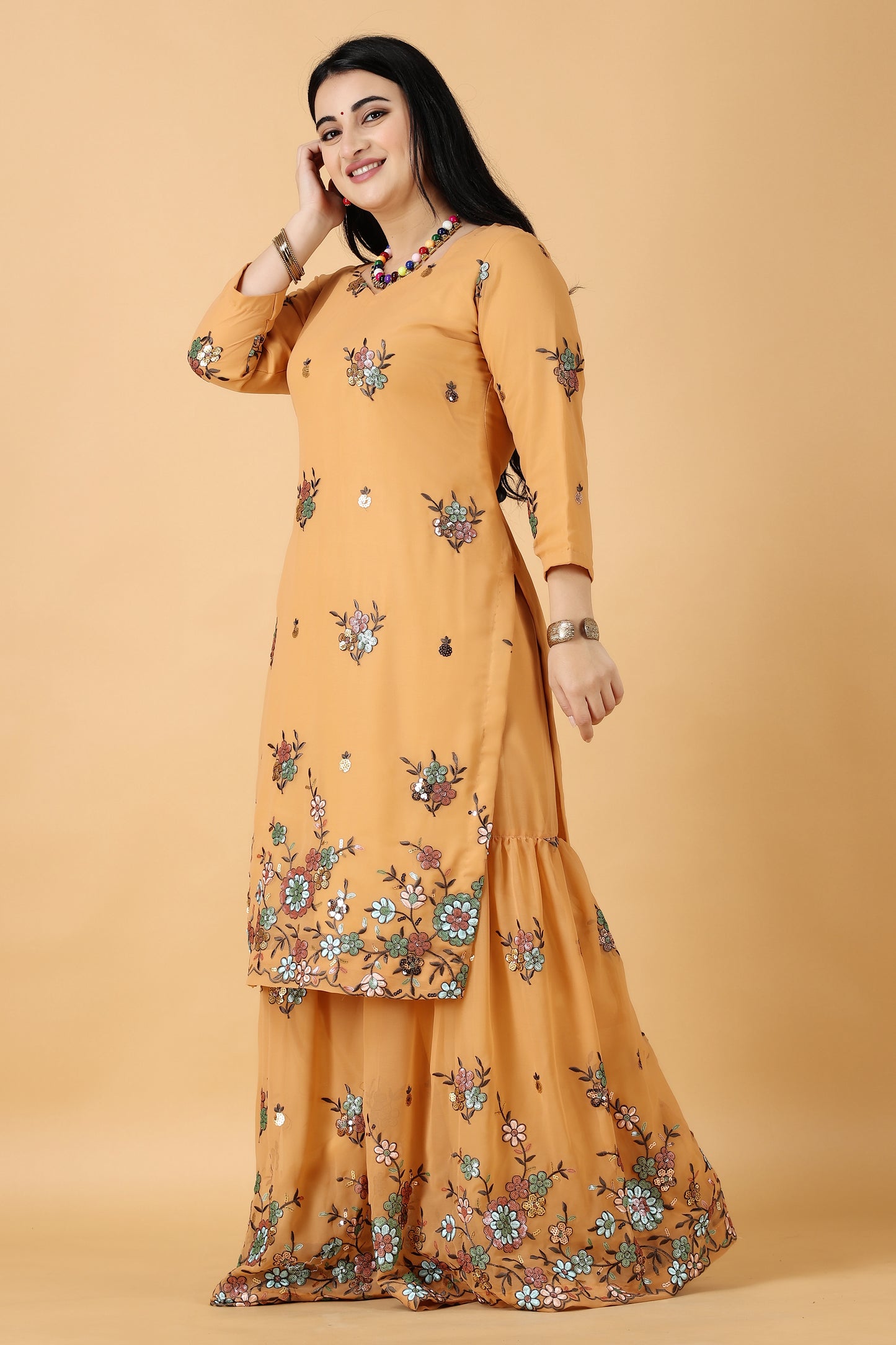 Women Plus Size Orange Fancy Sharara Suit | Apella