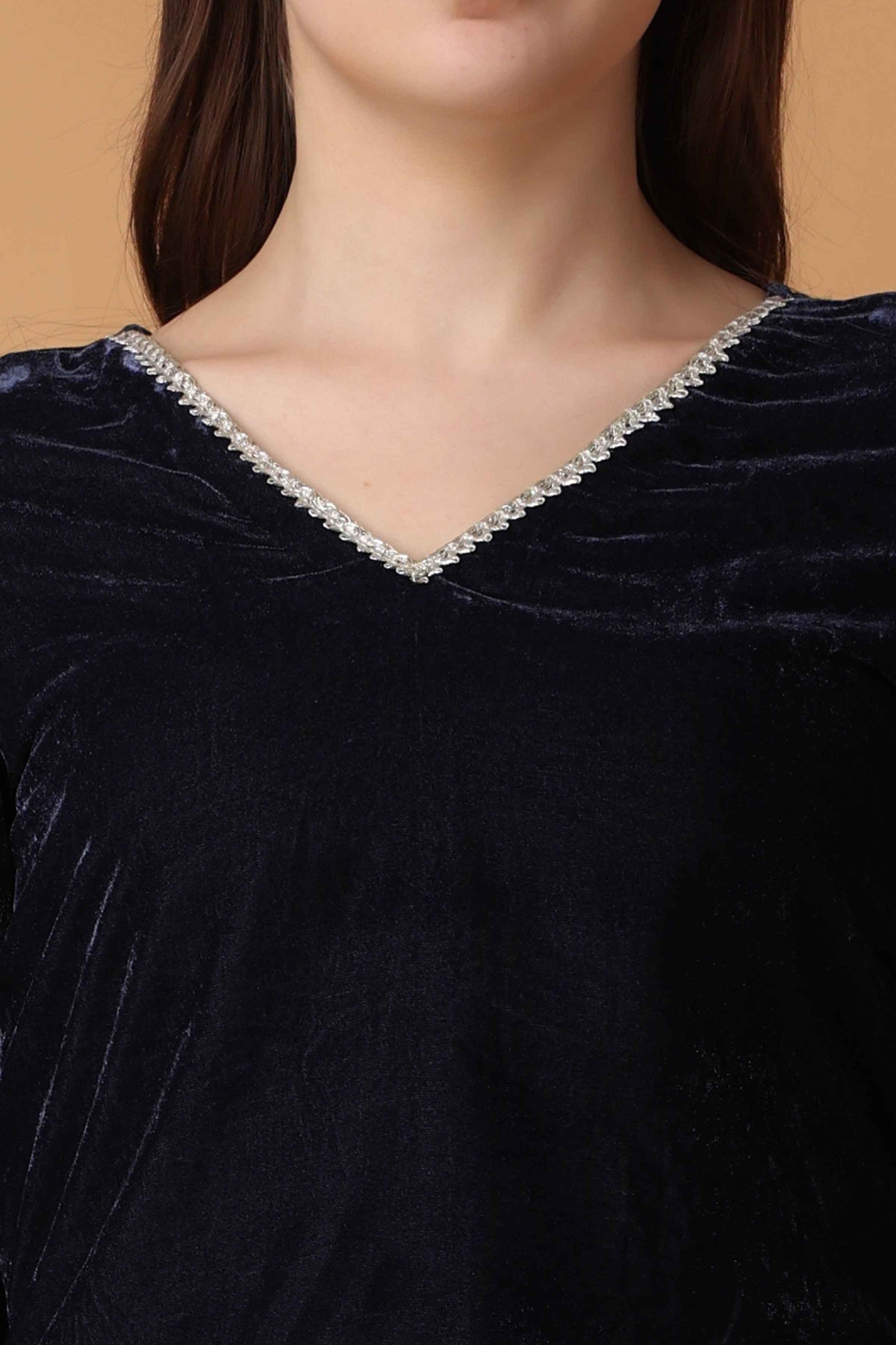Buy Plus Size ​Blazing Blue Velvet Suit with Shawl At Apella | Sizes XS to 10 XL | India | Free Delivery | Customized