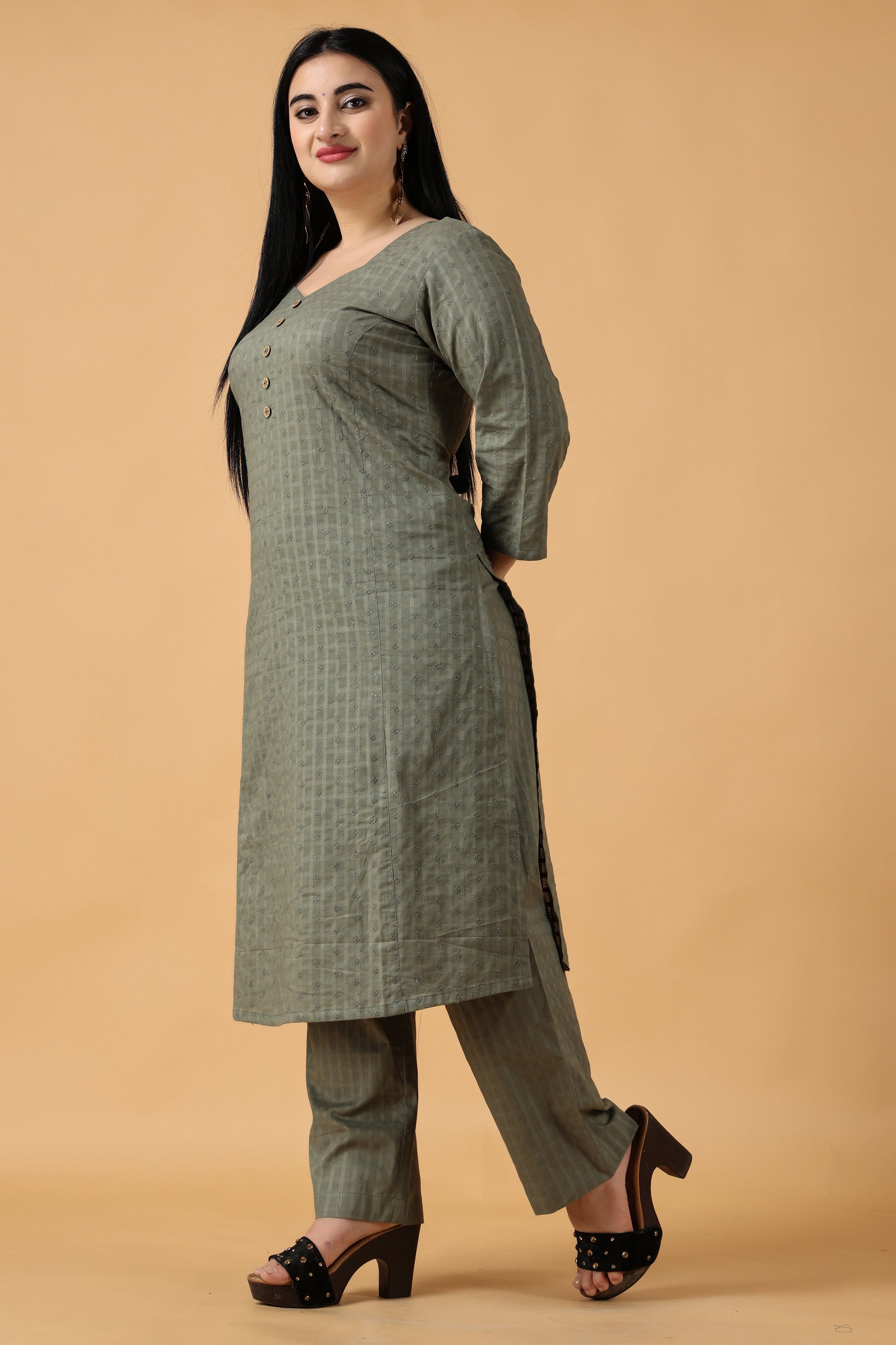 Women's Plus Size Olive Chikankari kurti with palazzo| Apella