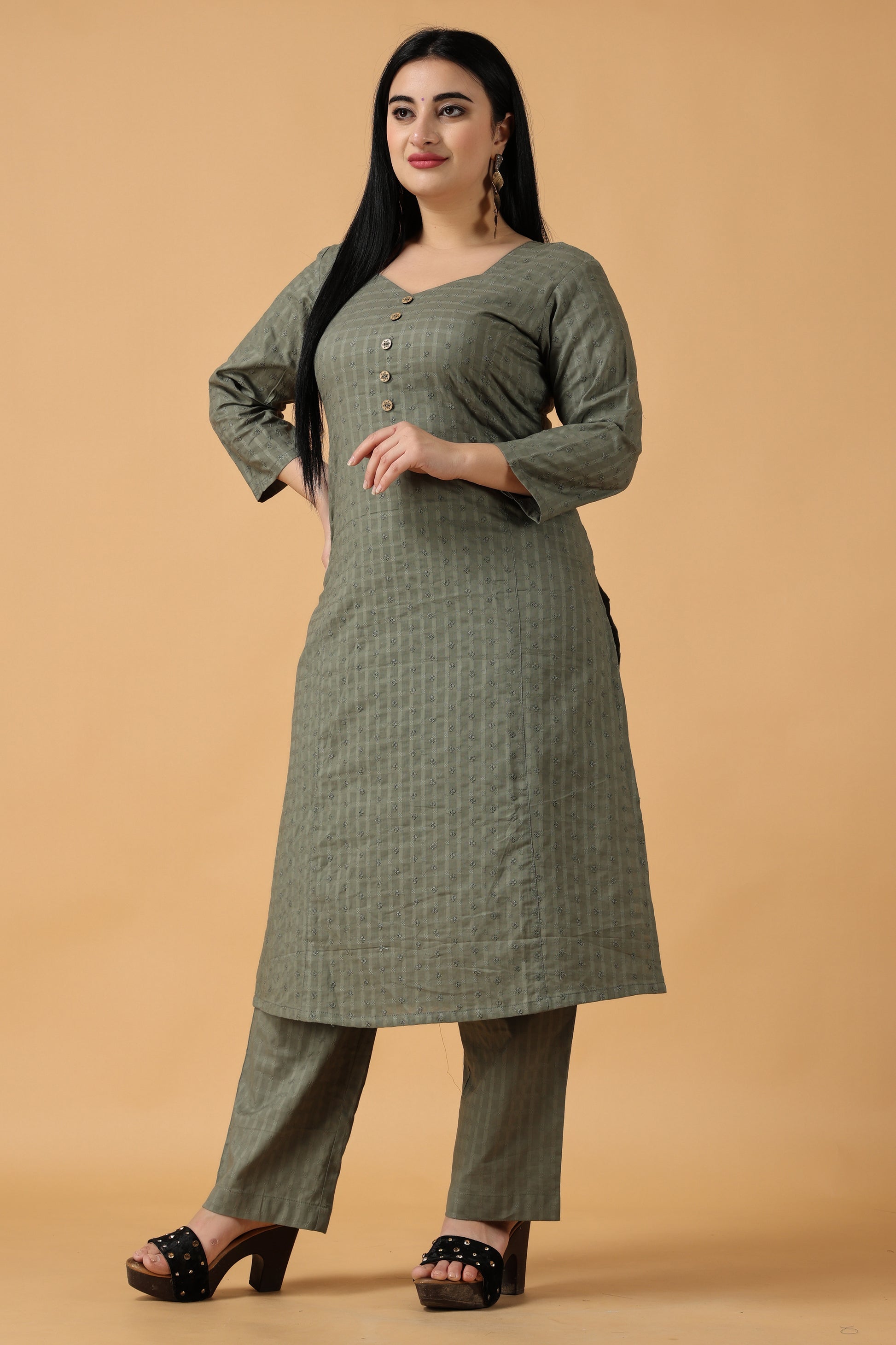 Women's Plus Size Olive Chikankari kurti with palazzo| Apella