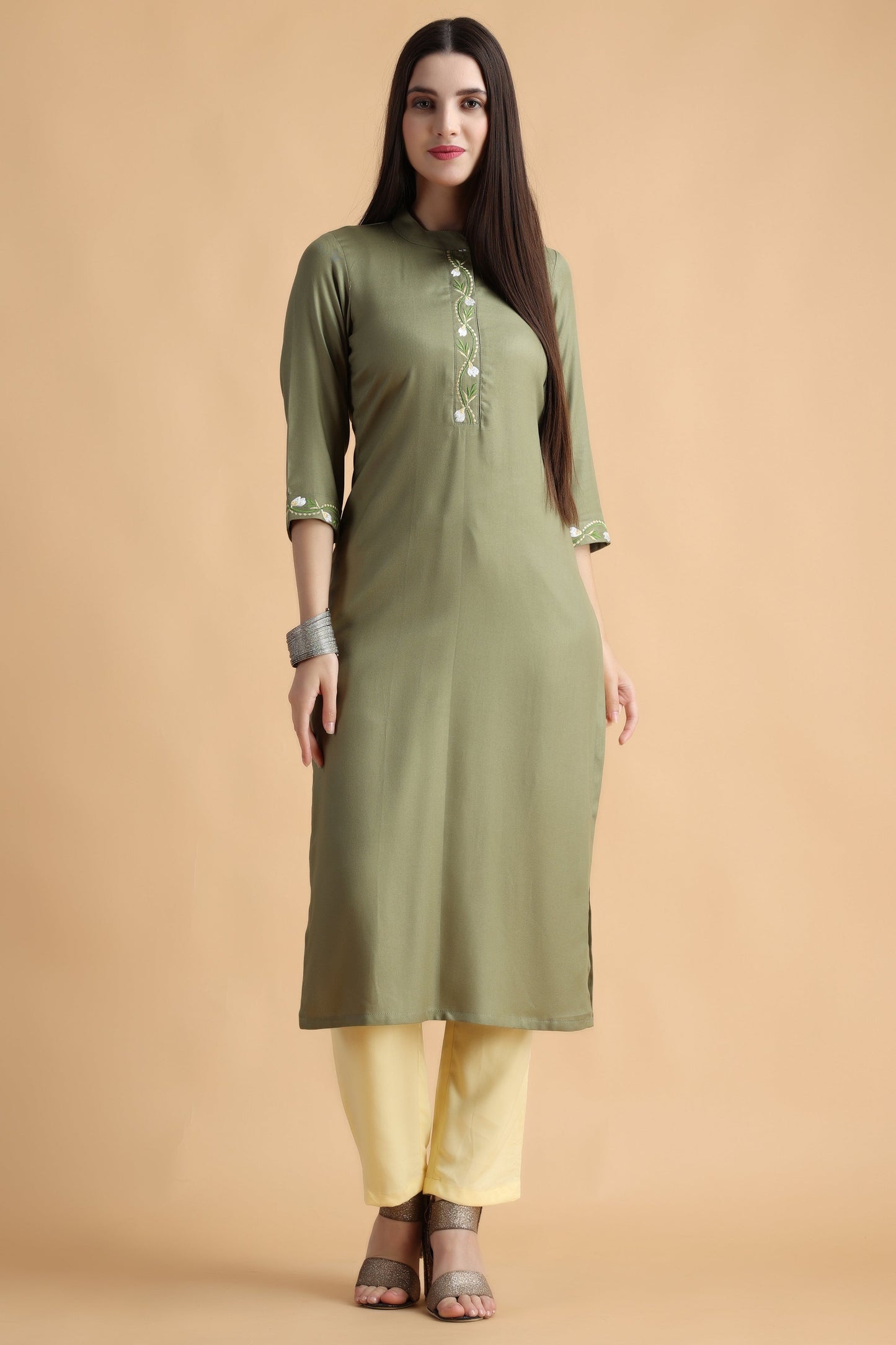 Women's Plus Size Olive Green Rayon kurti with pant set | Apella