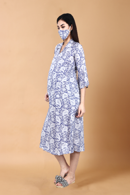 Women Plus Size Blue Printed  Dress | Apella