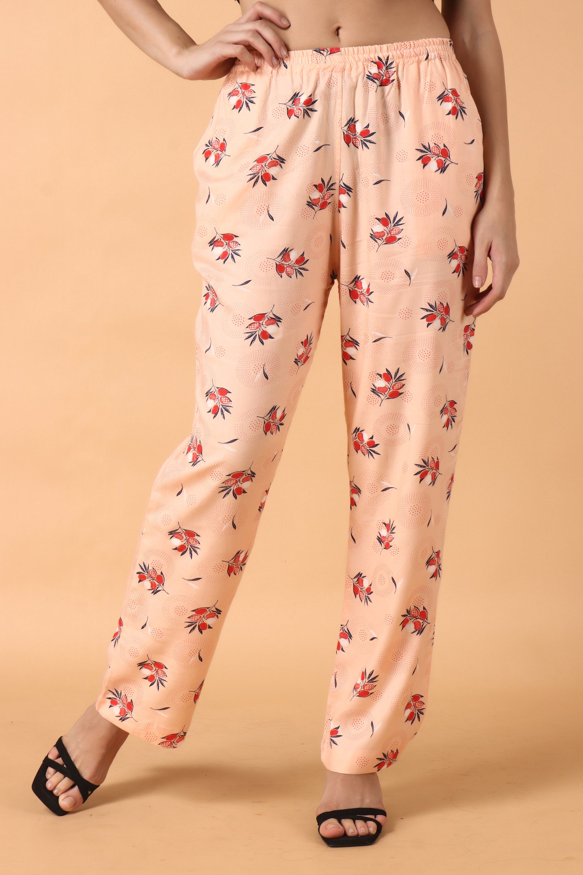 Women Plus Size Peach Printed Rayon palazzo pants for women   | Apella