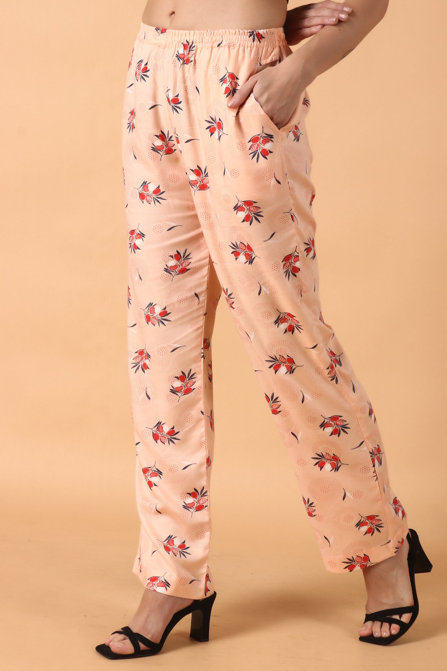 Women Plus Size Peach Printed Rayon palazzo pants for women | Apella