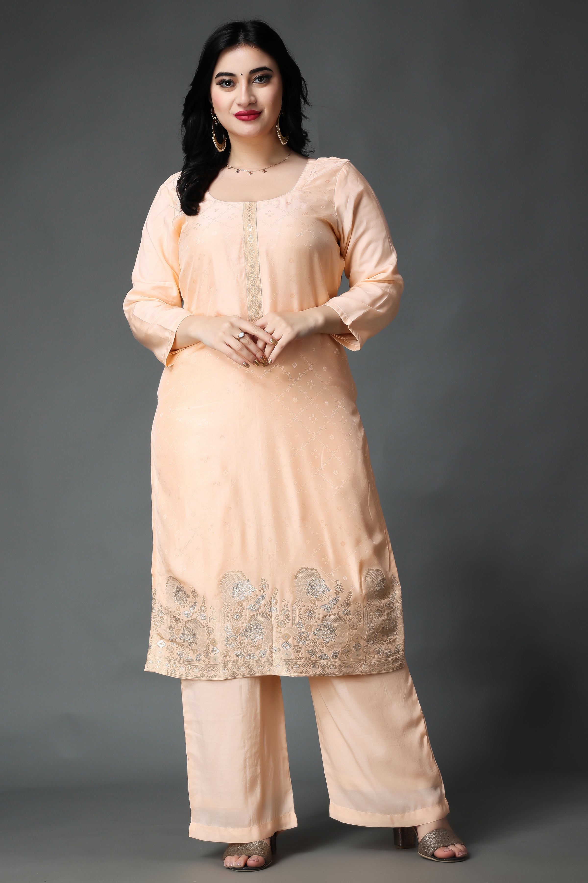 Buy Designer Suits - Badami Peach Mirror Work Embroidery Georgette Gharara  Suit At Hatkay
